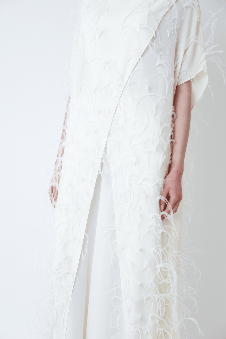 Georgette Mock Neck Maxi Top With Feathers - LAPOINTE