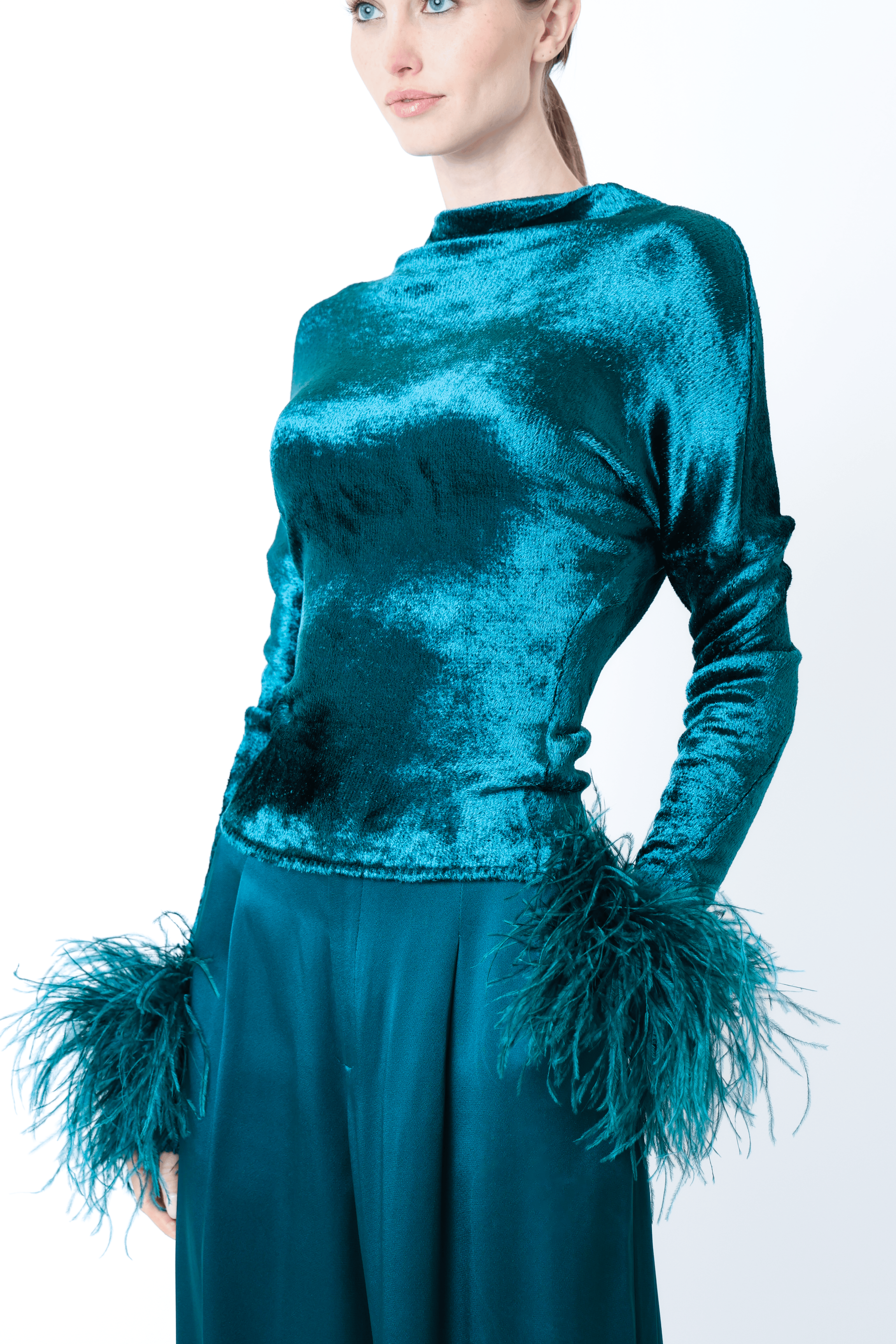 Velvet Dolman Top With Feathers - LAPOINTE