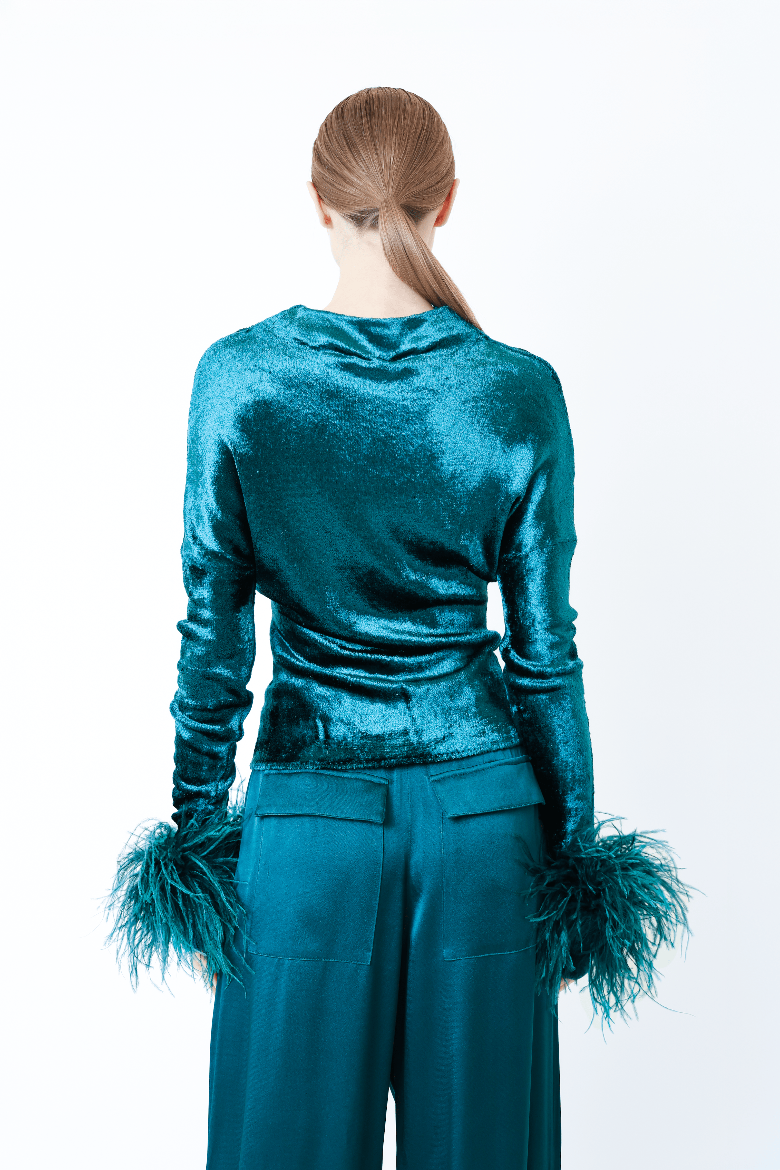 Velvet Dolman Top With Feathers - LAPOINTE