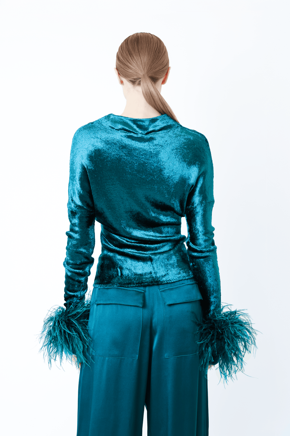 Velvet Dolman Top With Feathers - LAPOINTE
