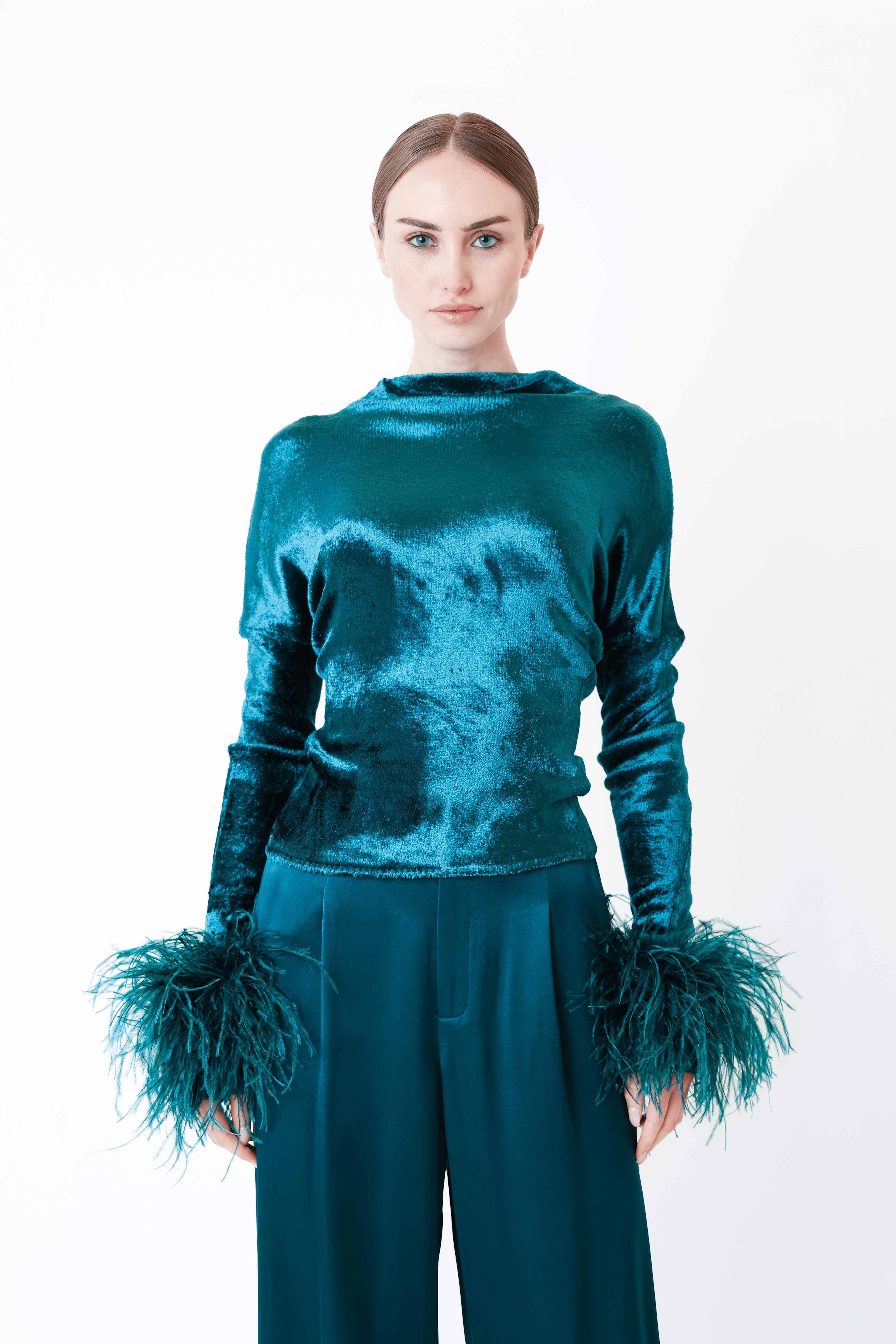 Velvet Dolman Top With Feathers - LAPOINTE