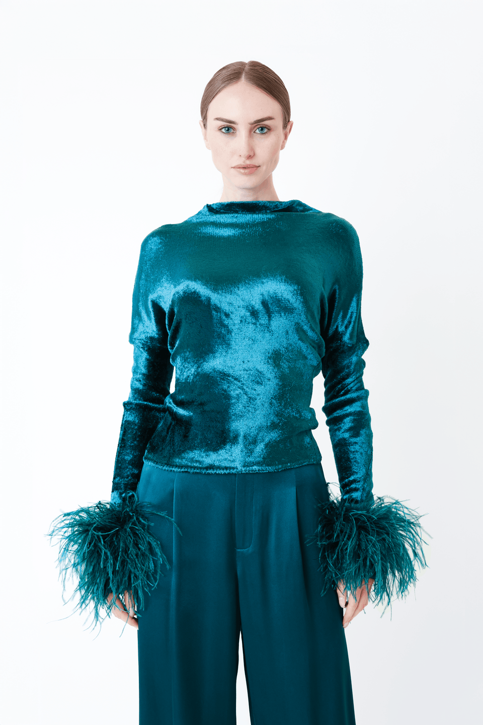 Velvet Dolman Top With Feathers - LAPOINTE