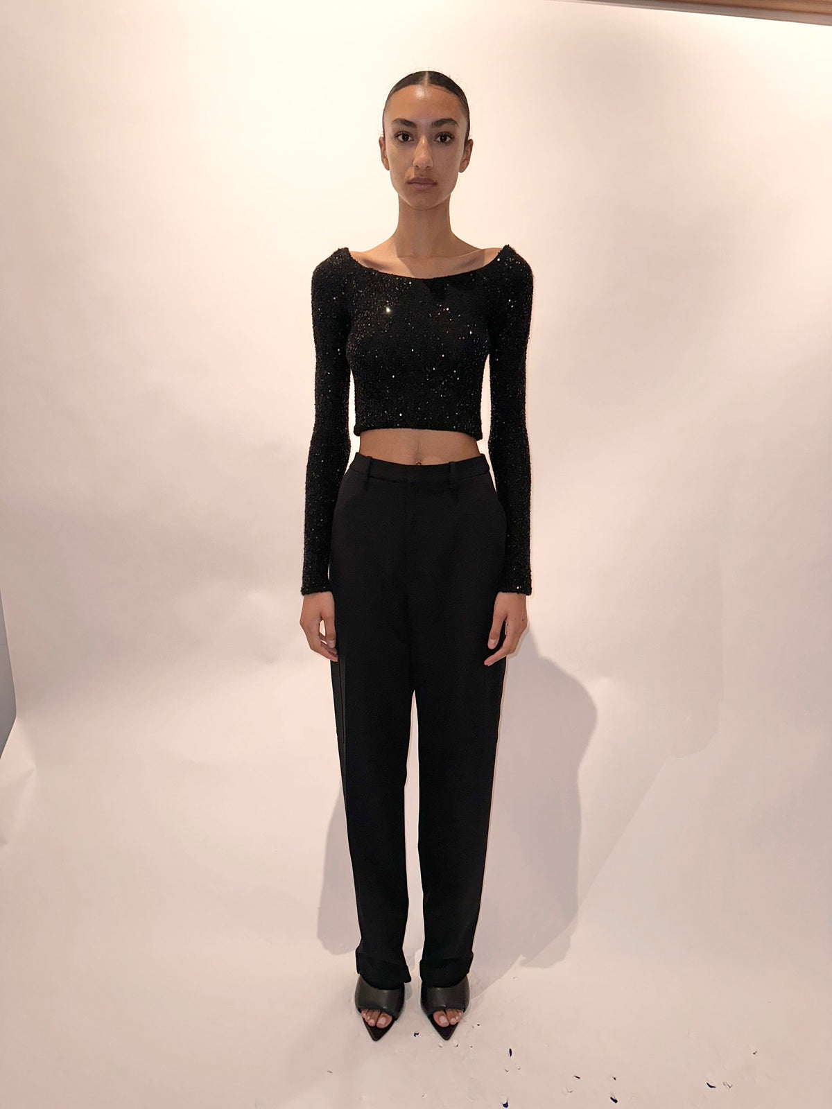 Sequin Cashmere Off The Shoulder Top