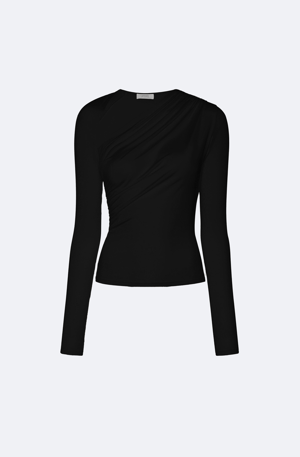 Modal Jersey Asymmetrical Ruched Top in Black Black | LAPOINTE Modal Jersey Asymmetrical Ruched Top in Black Black | LAPOINTE