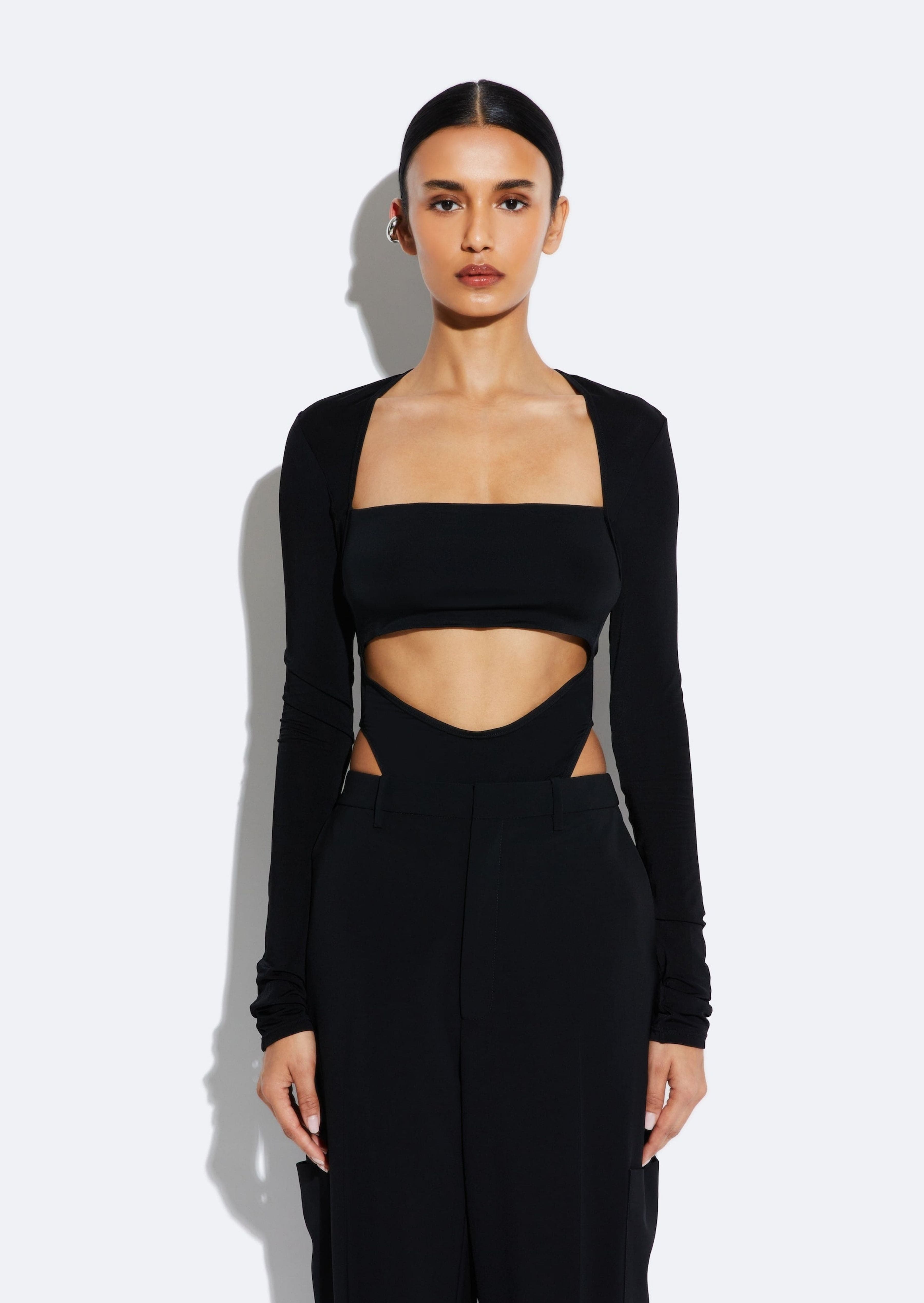 Jersey Long Sleeve Bodysuit in Black Black | LAPOINTE