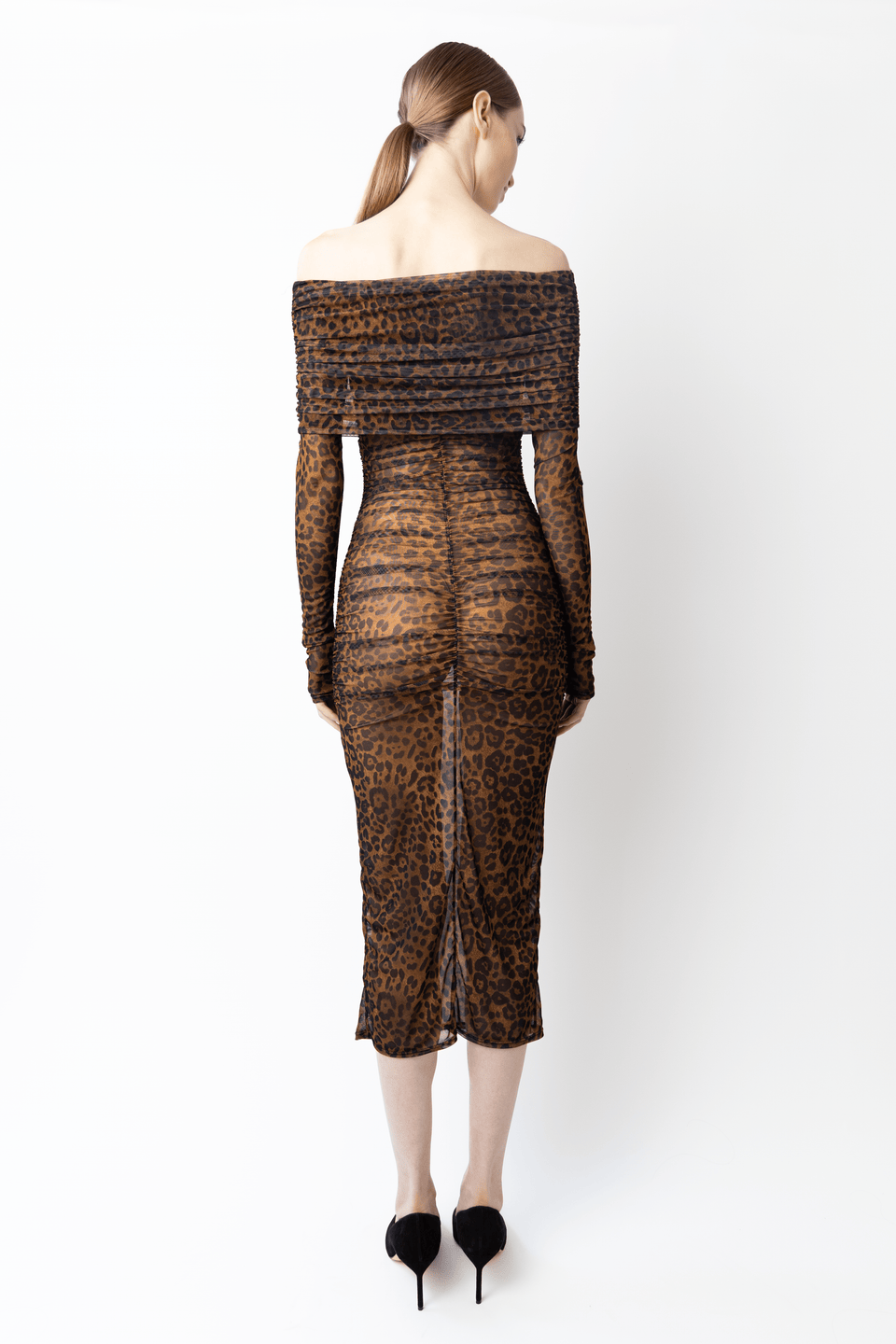 Printed Mesh Off Shoulder Midi Dress - LAPOINTE