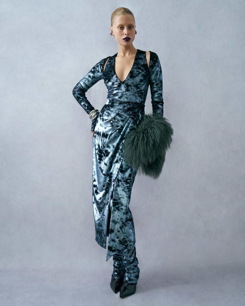 Foil Velour Asymmetrical Draped Skirt - LAPOINTE