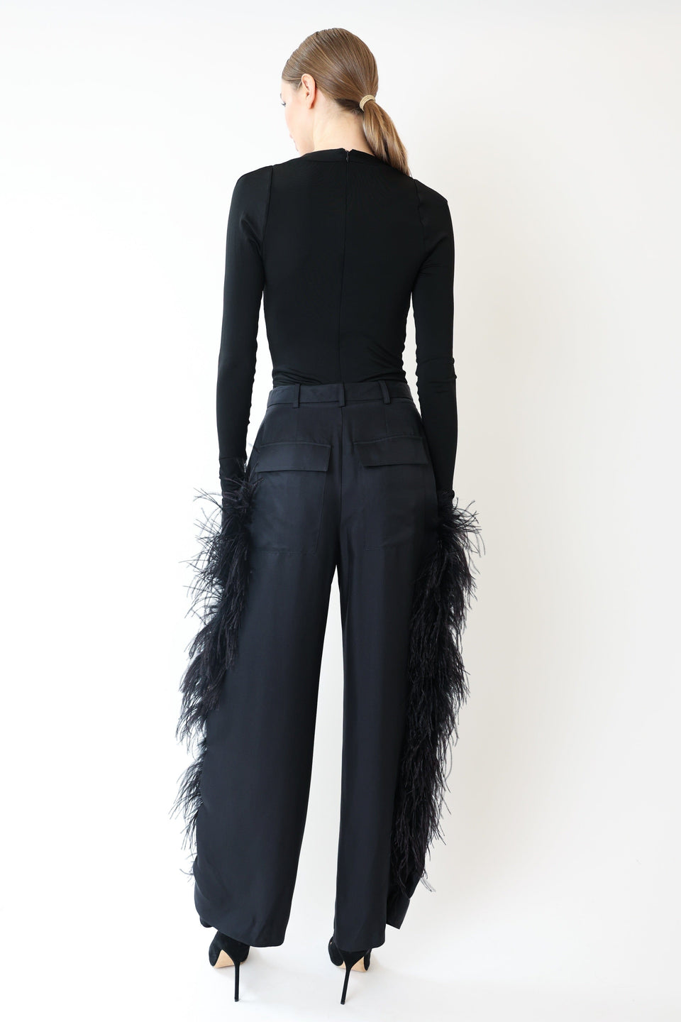 Silky Twill Relaxed Pleated Pant With Feathers - LAPOINTE