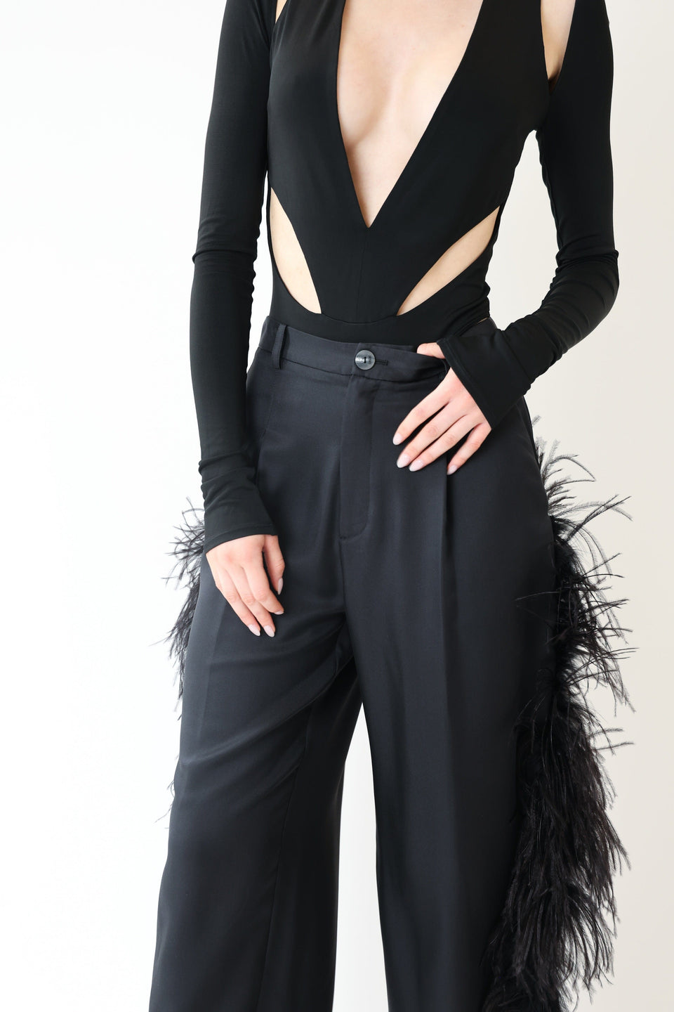 Silky Twill Relaxed Pleated Pant With Feathers - LAPOINTE