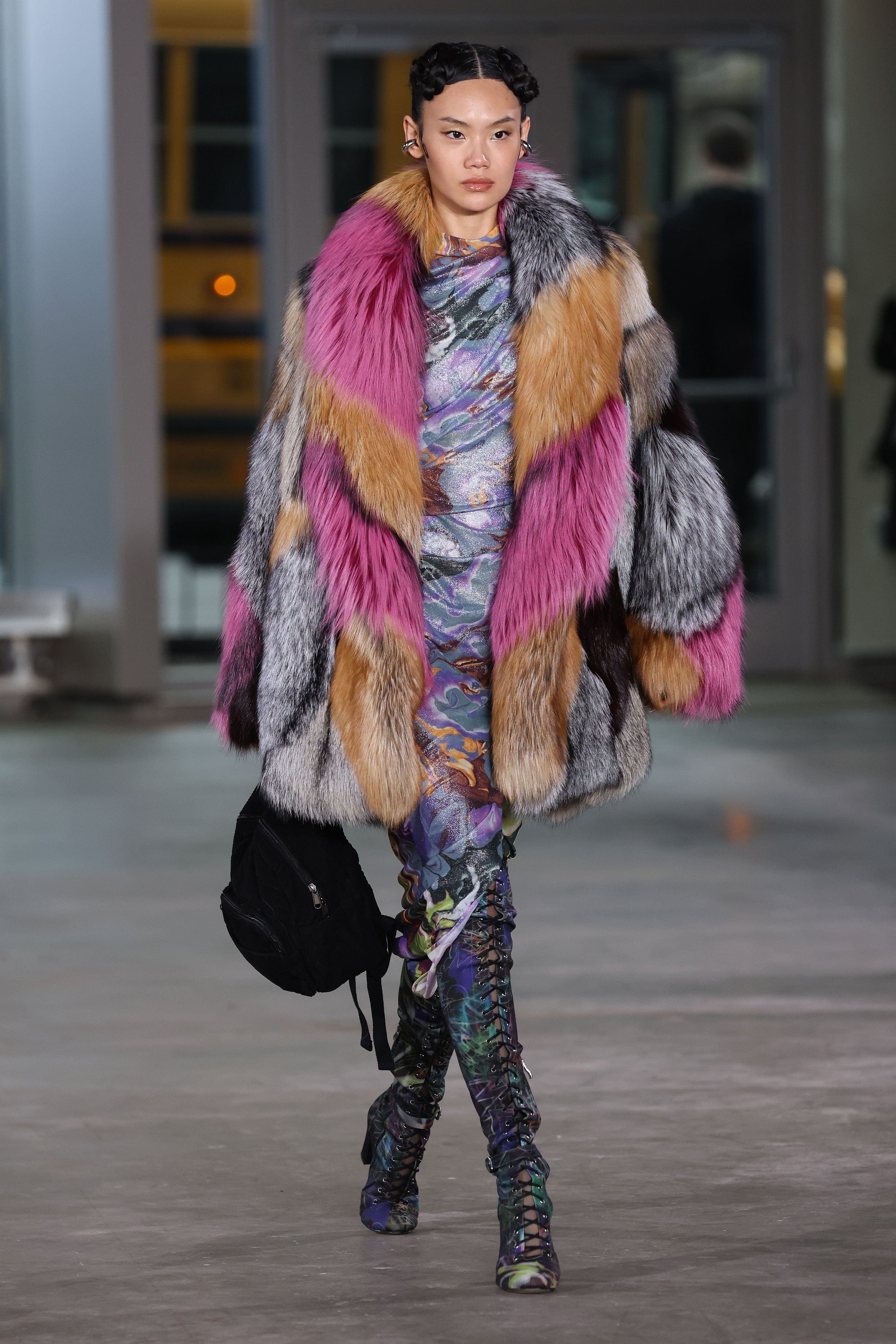 Fur Coat in Marble Purple | LAPOINTE