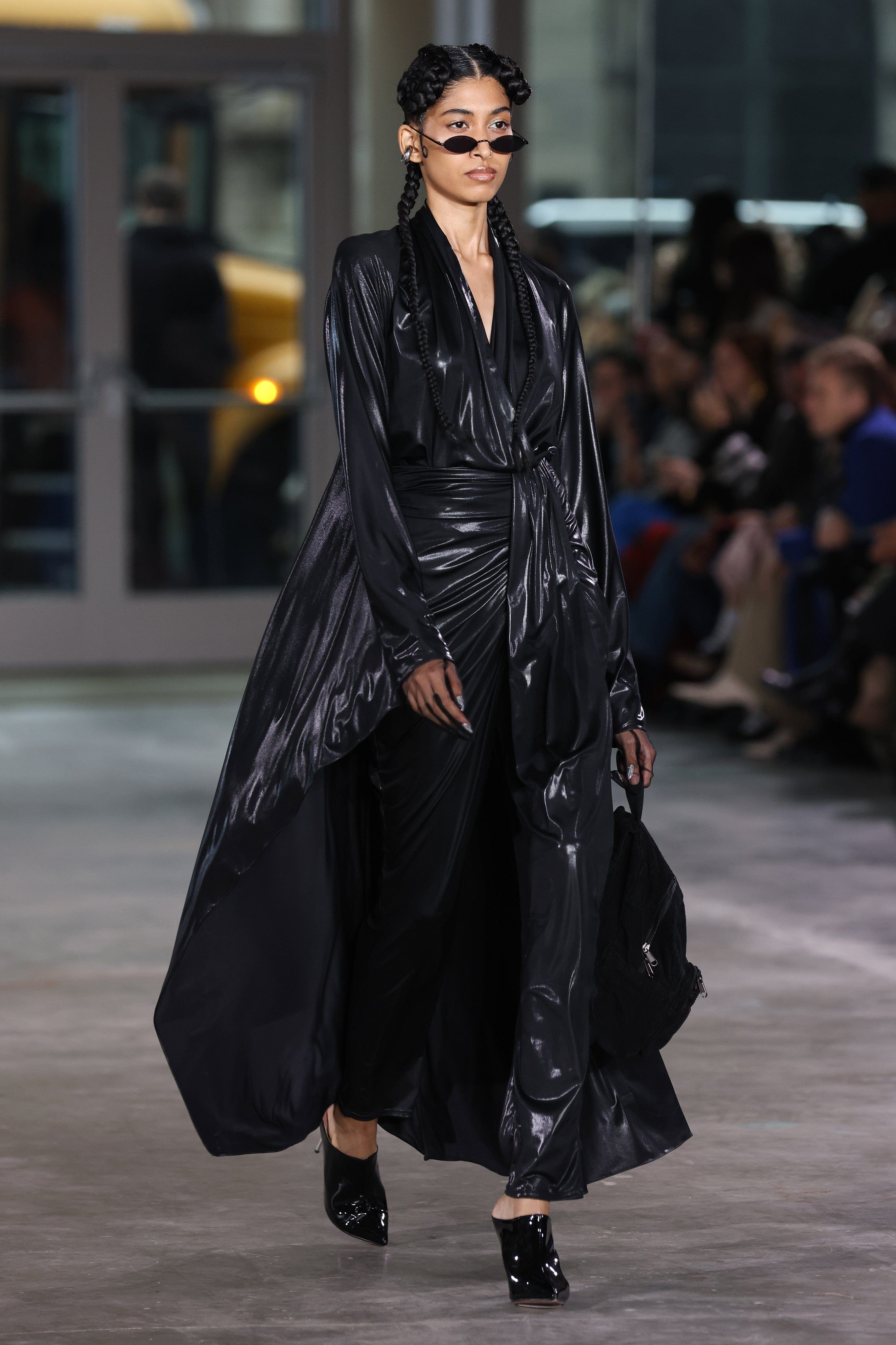 Coated Jersey Wrap Top in Black Black | LAPOINTE