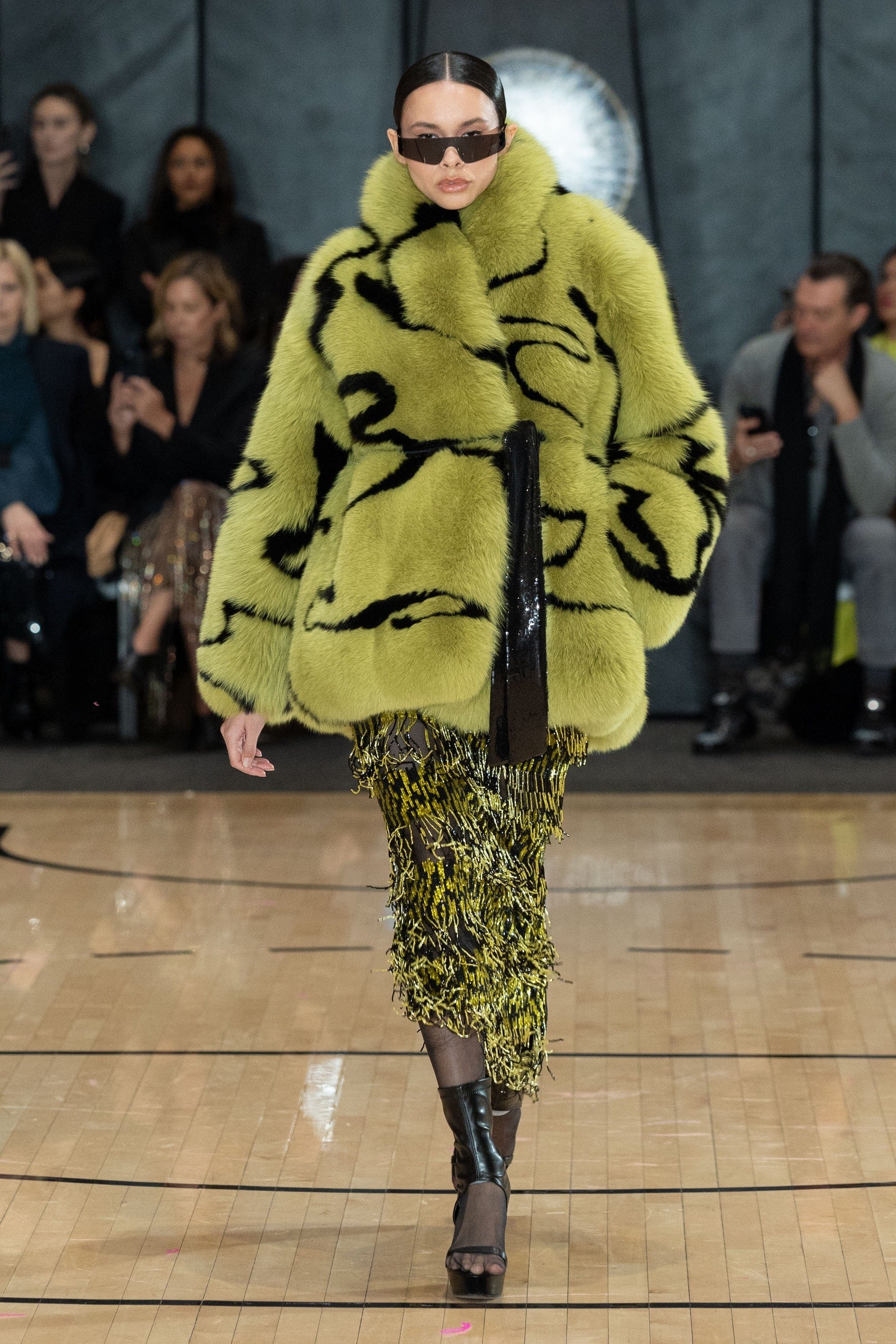 Kintsugi Fur Coat in Chartreuse/black Yellow | LAPOINTE