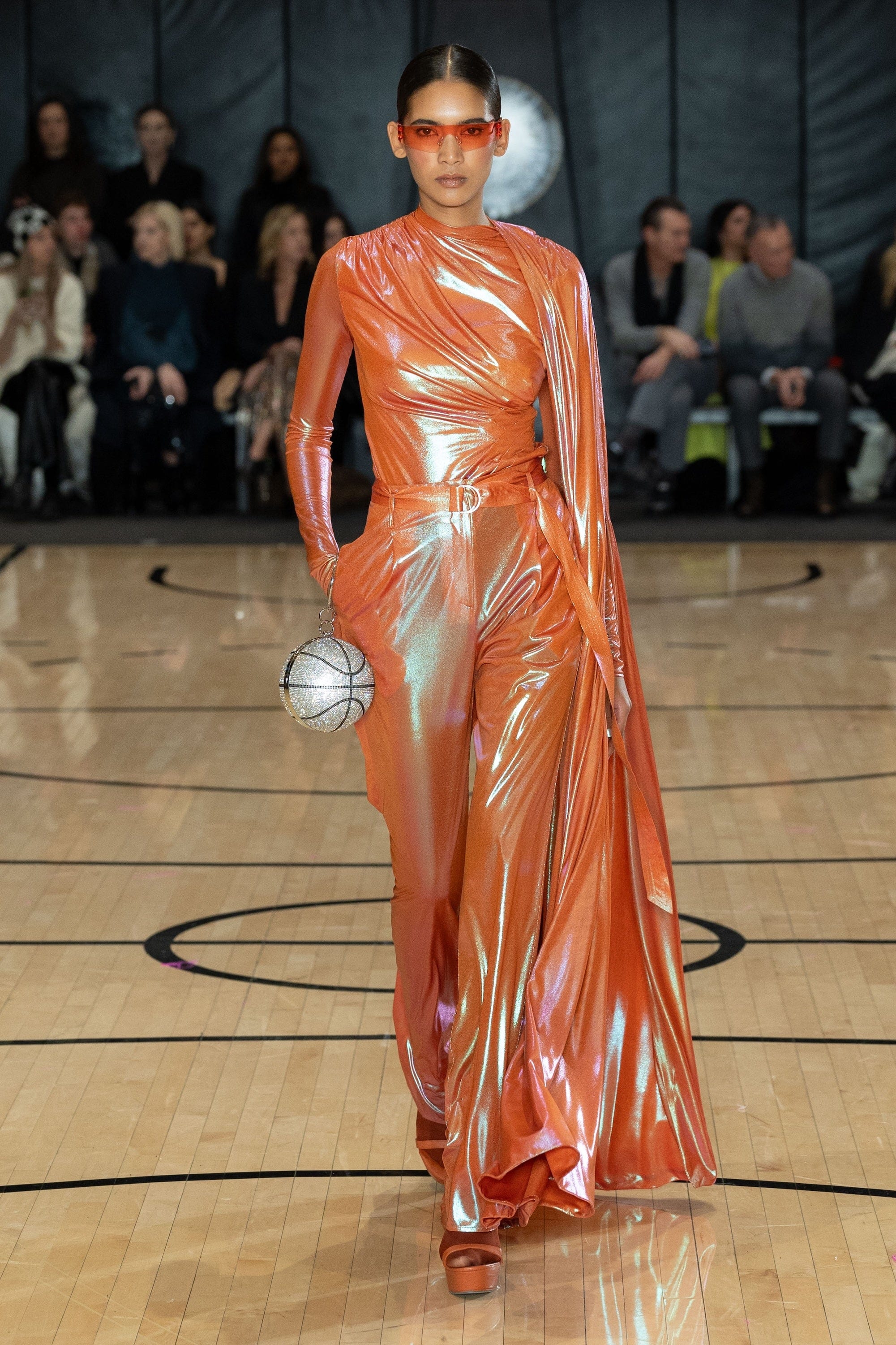 Iridescent Coated Jersey Belted Pant