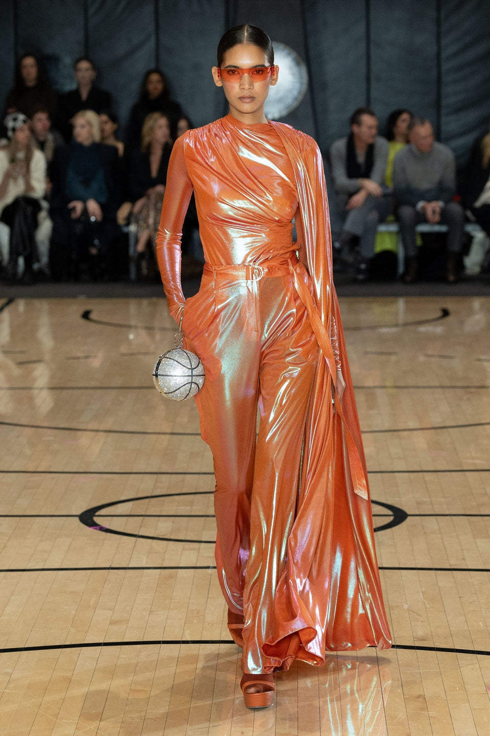 Iridescent Coated Jersey Belted Pant