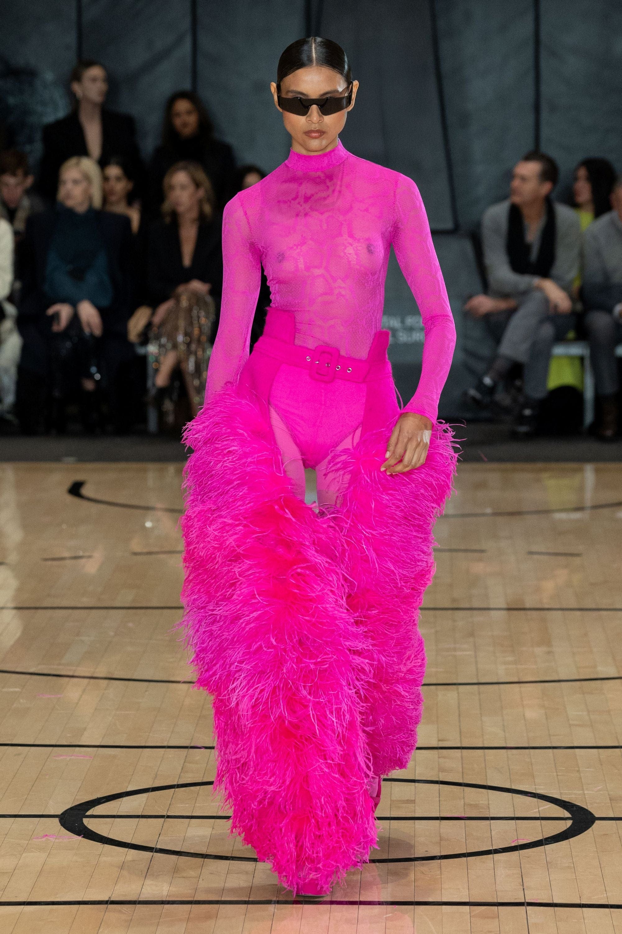 Snake Lace Mock Neck Bodysuit in Vivid pink Pink | LAPOINTE