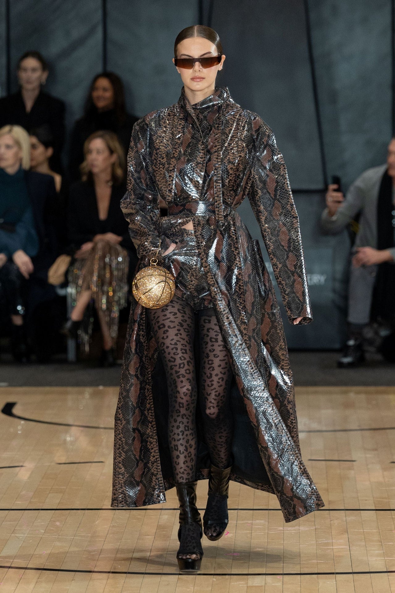 Laminated Snake Belted Trench