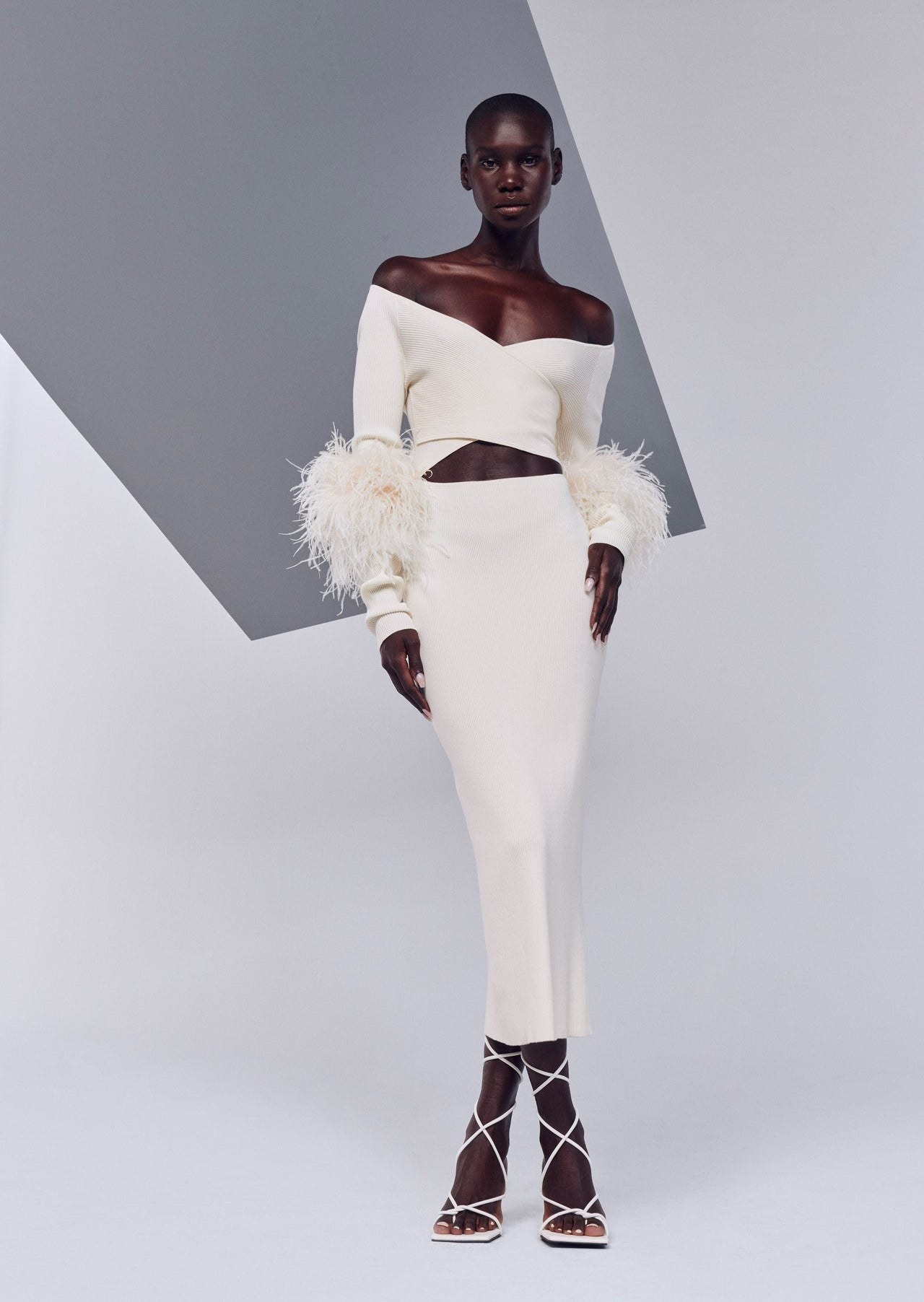 Crossover Dress With Feathers