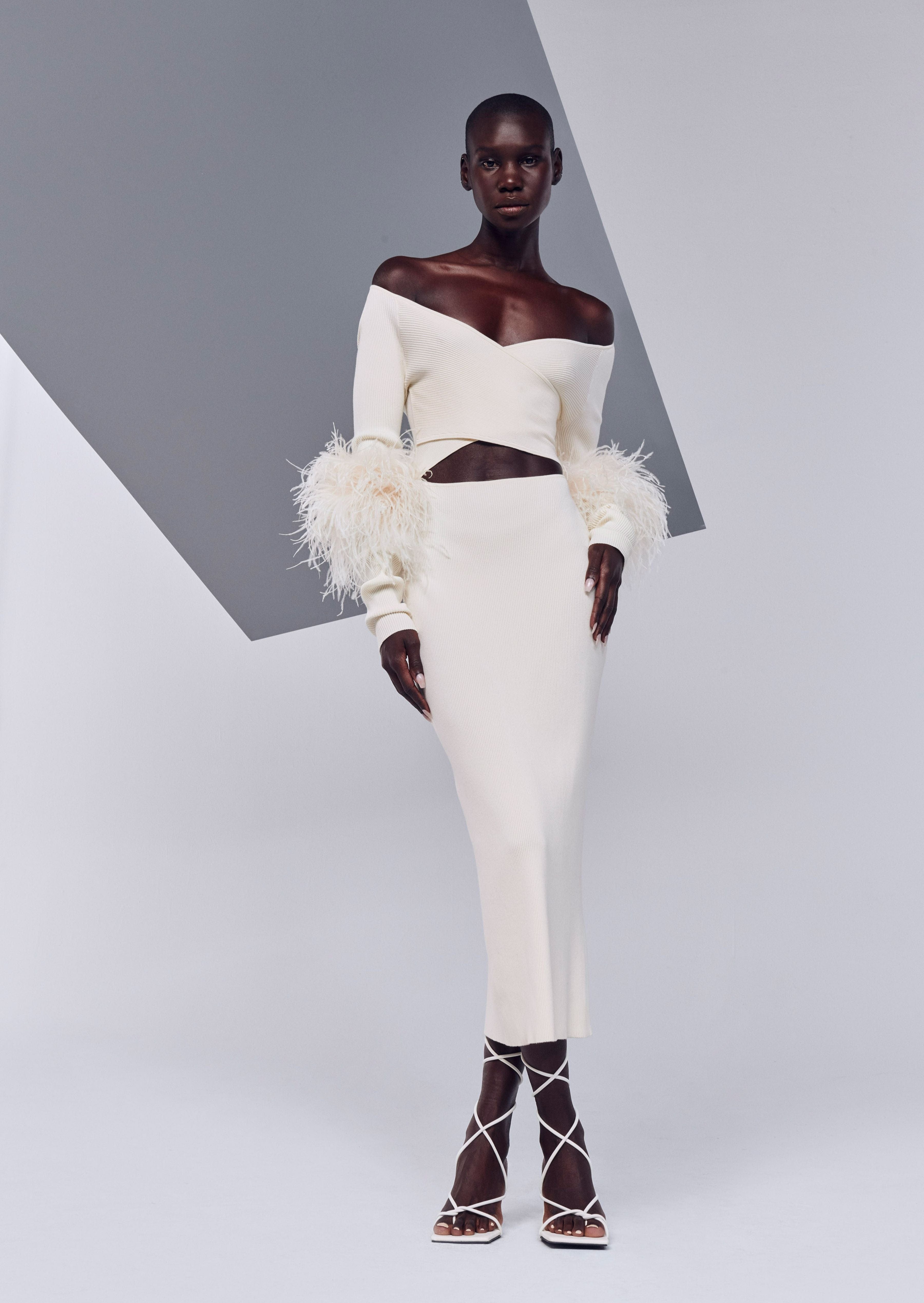 Crossover Dress With Feathers