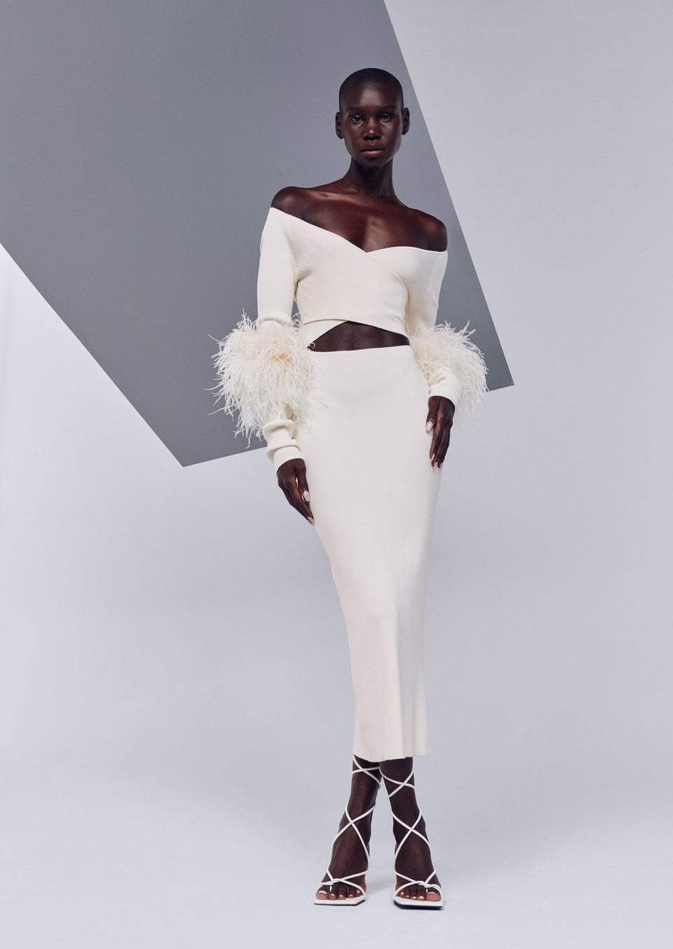 Crossover Dress With Feathers
