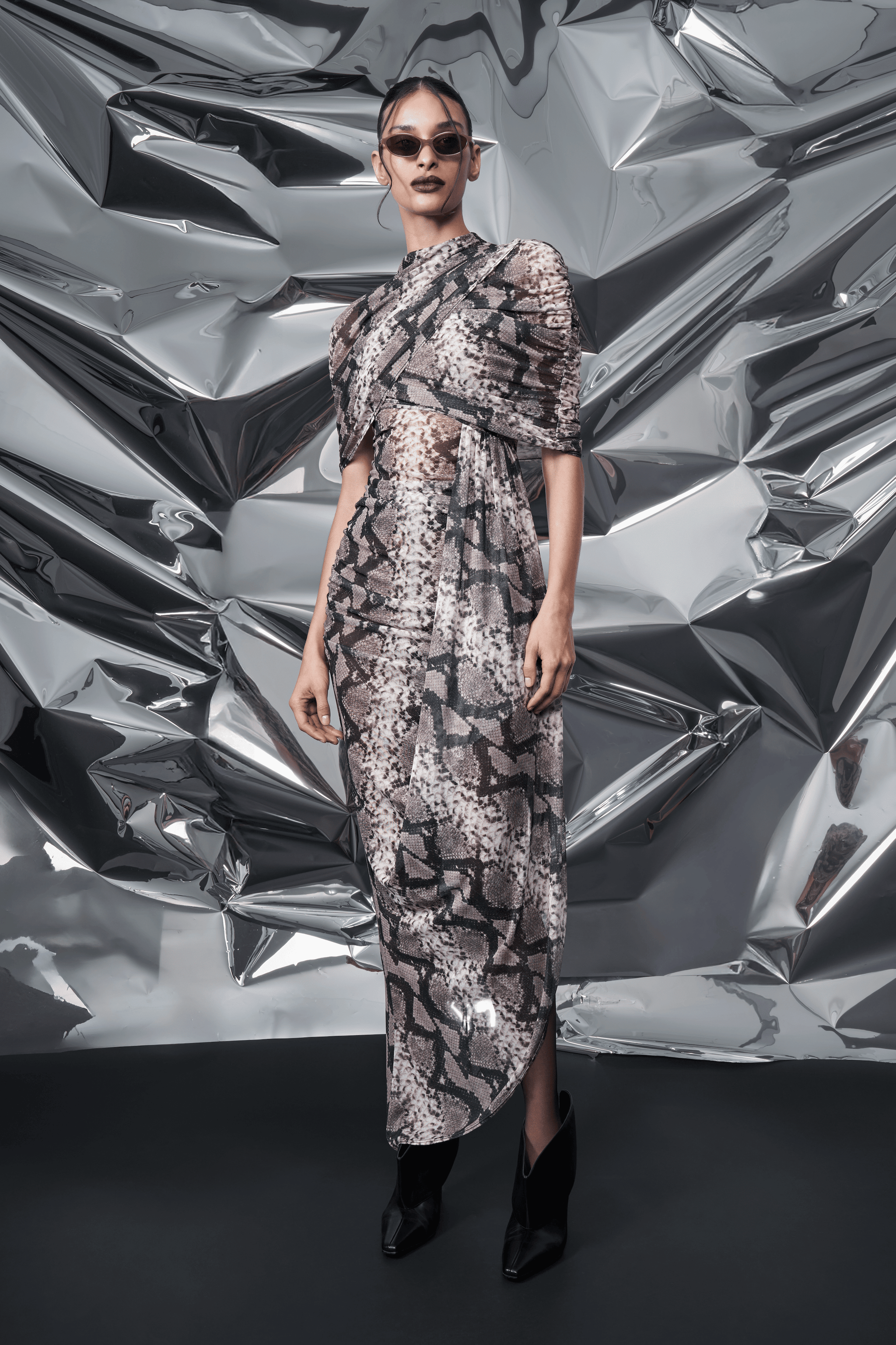 printed mesh dress Blue Short The Botanical Symphony Printed Mesh Dress is a captivating blend of elegance and artistry LAPOINTE Printed Mesh Double Shawl