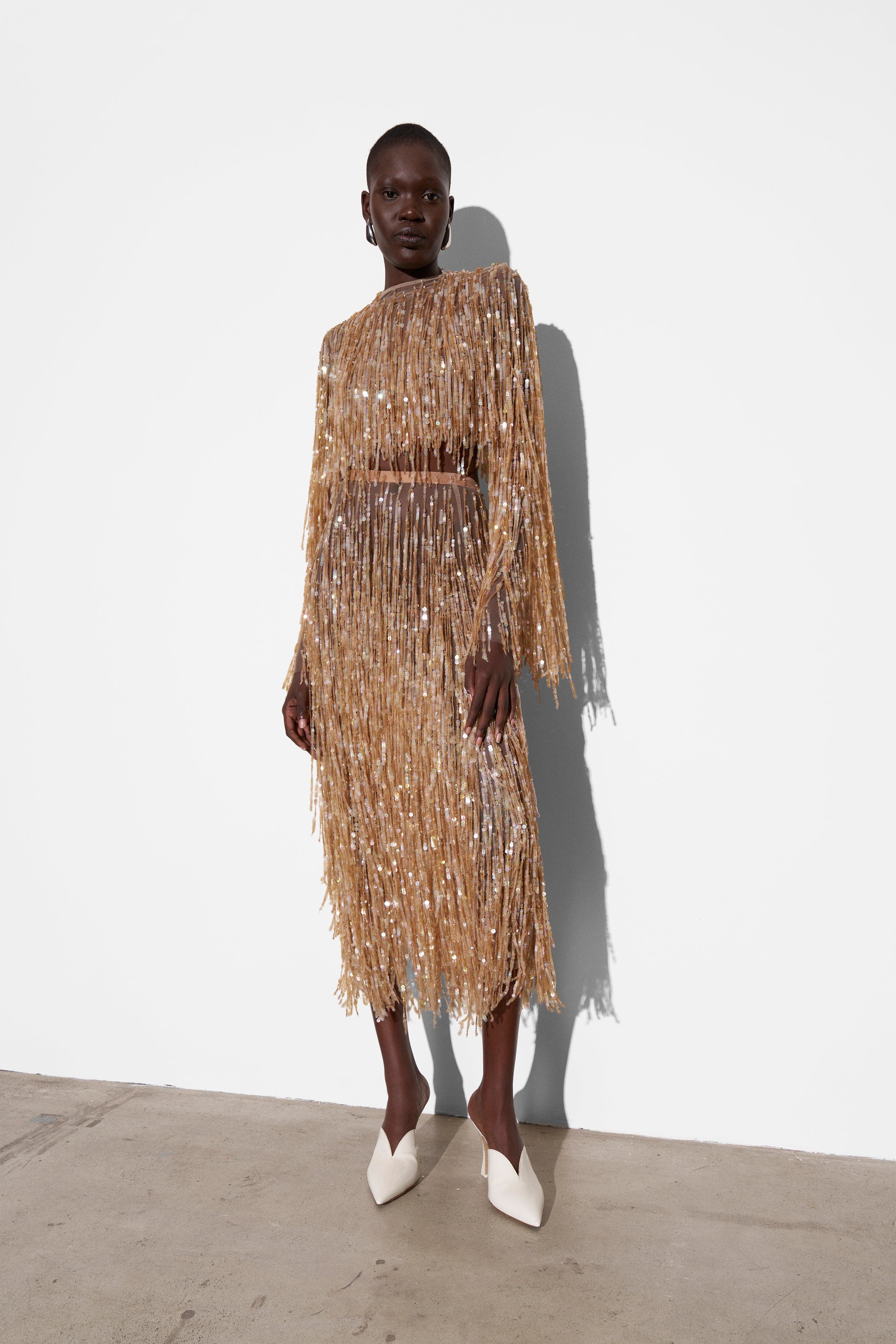 Fringe Sequin Skirt in Oat | LAPOINTE