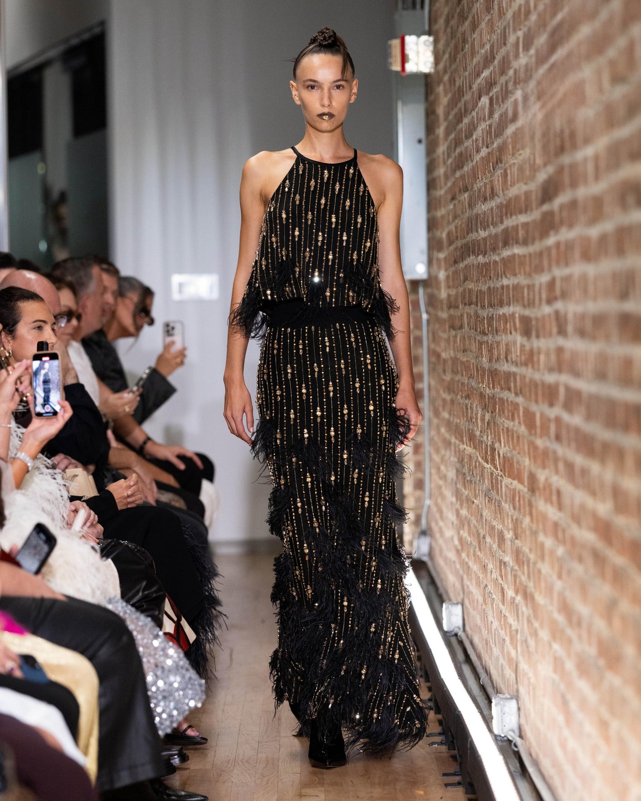 Satin Crop Halter Cami With Deco Stripe Embroidery