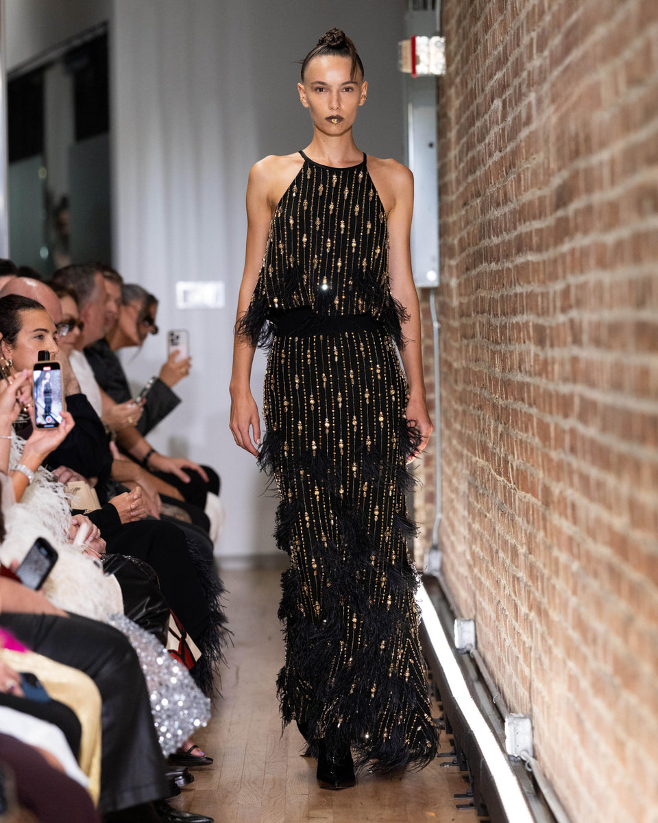 Satin Crop Halter Cami With Deco Stripe Embroidery