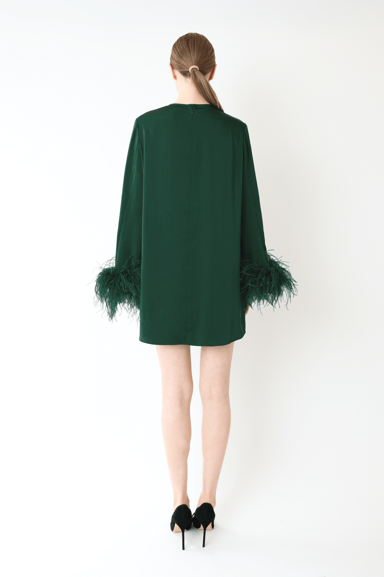 Lightweight Satin Dress With Feathers