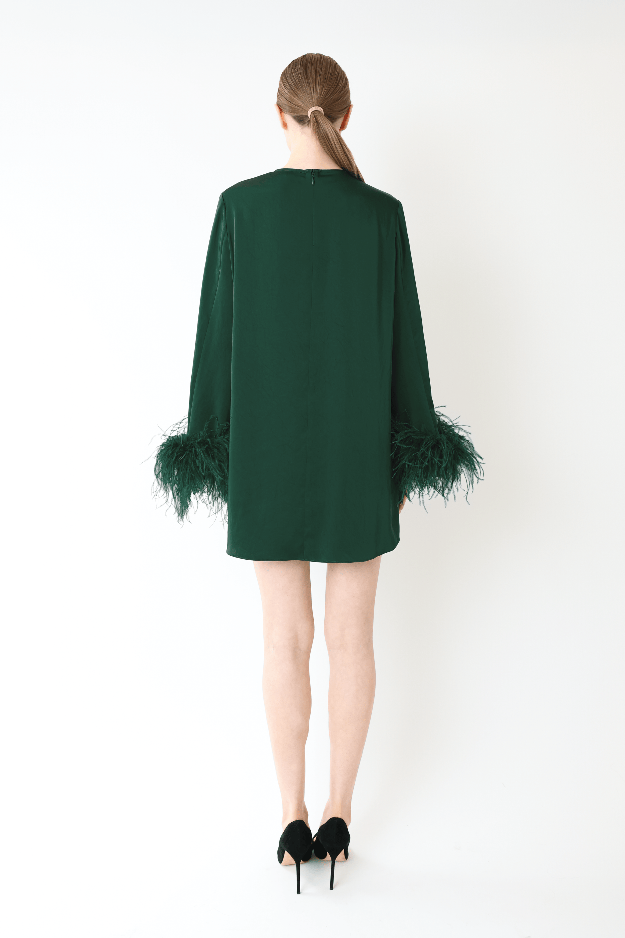 Lightweight Satin Dress With Feathers