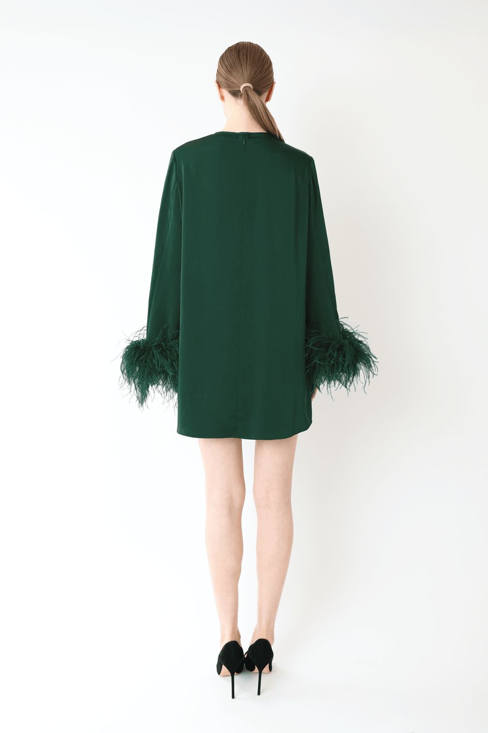 Lightweight Satin Dress With Feathers