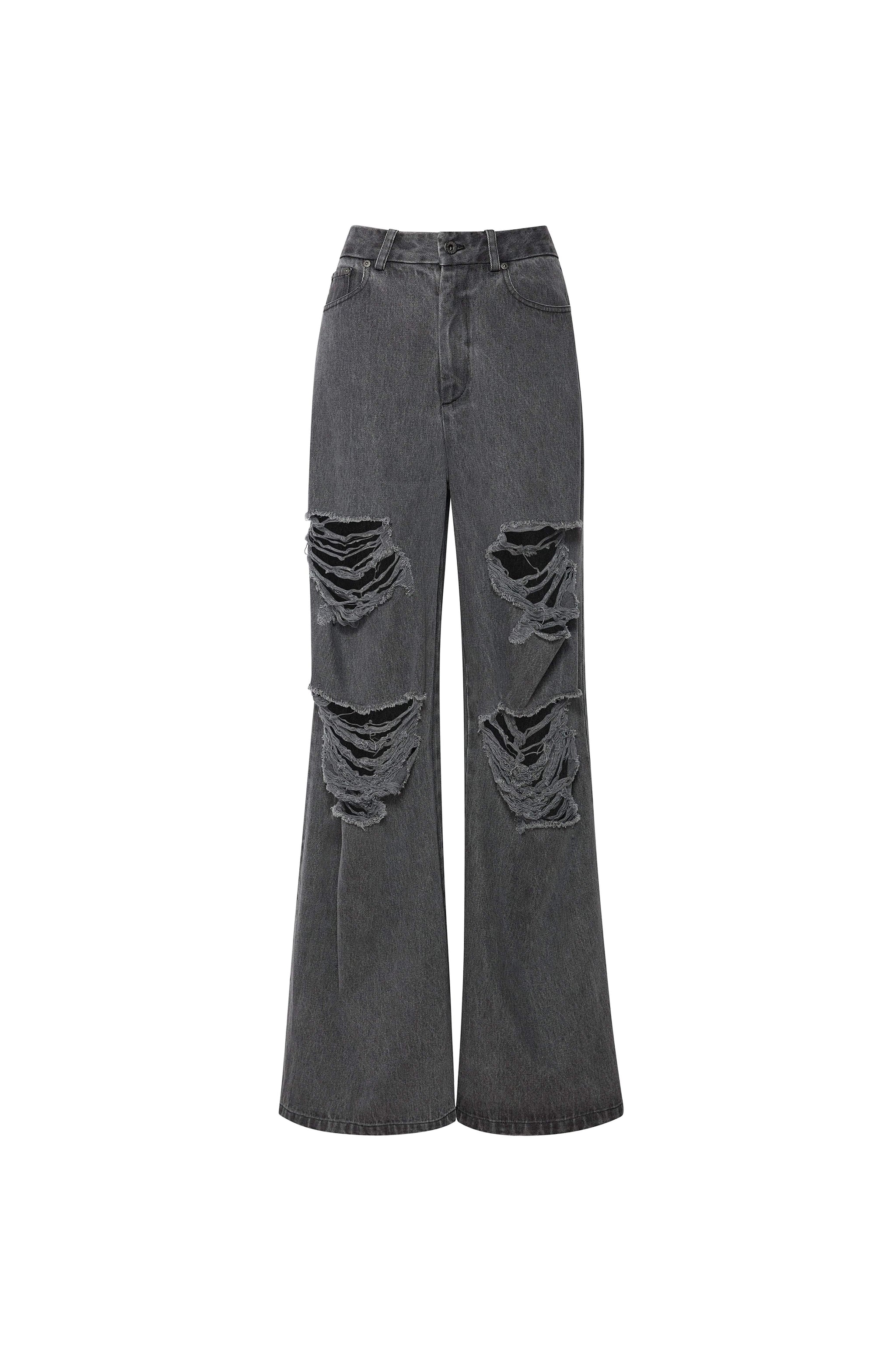 Relaxed Denim Distressed Wide Leg Jean