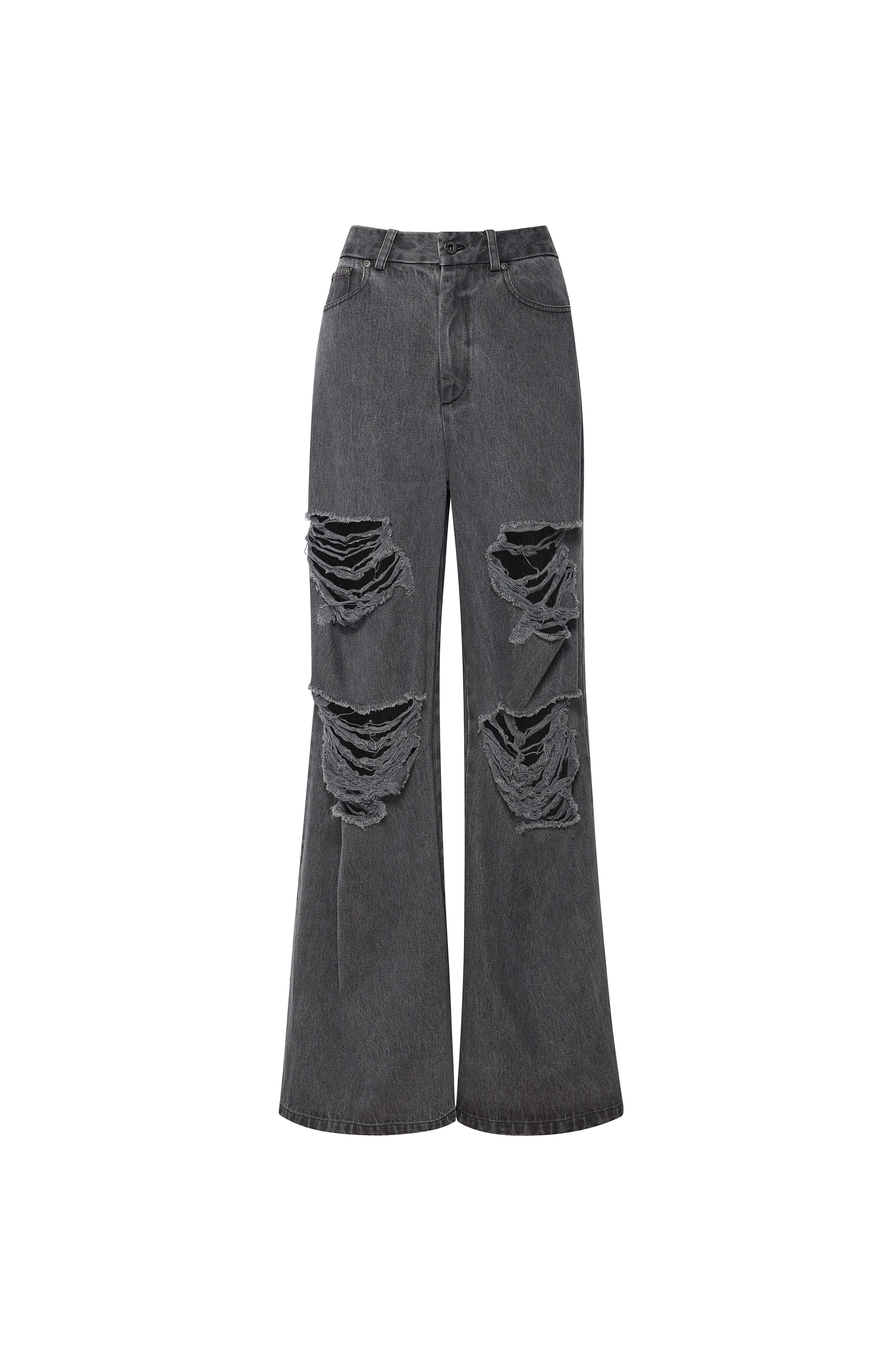 Relaxed Denim Distressed Wide Leg Jean