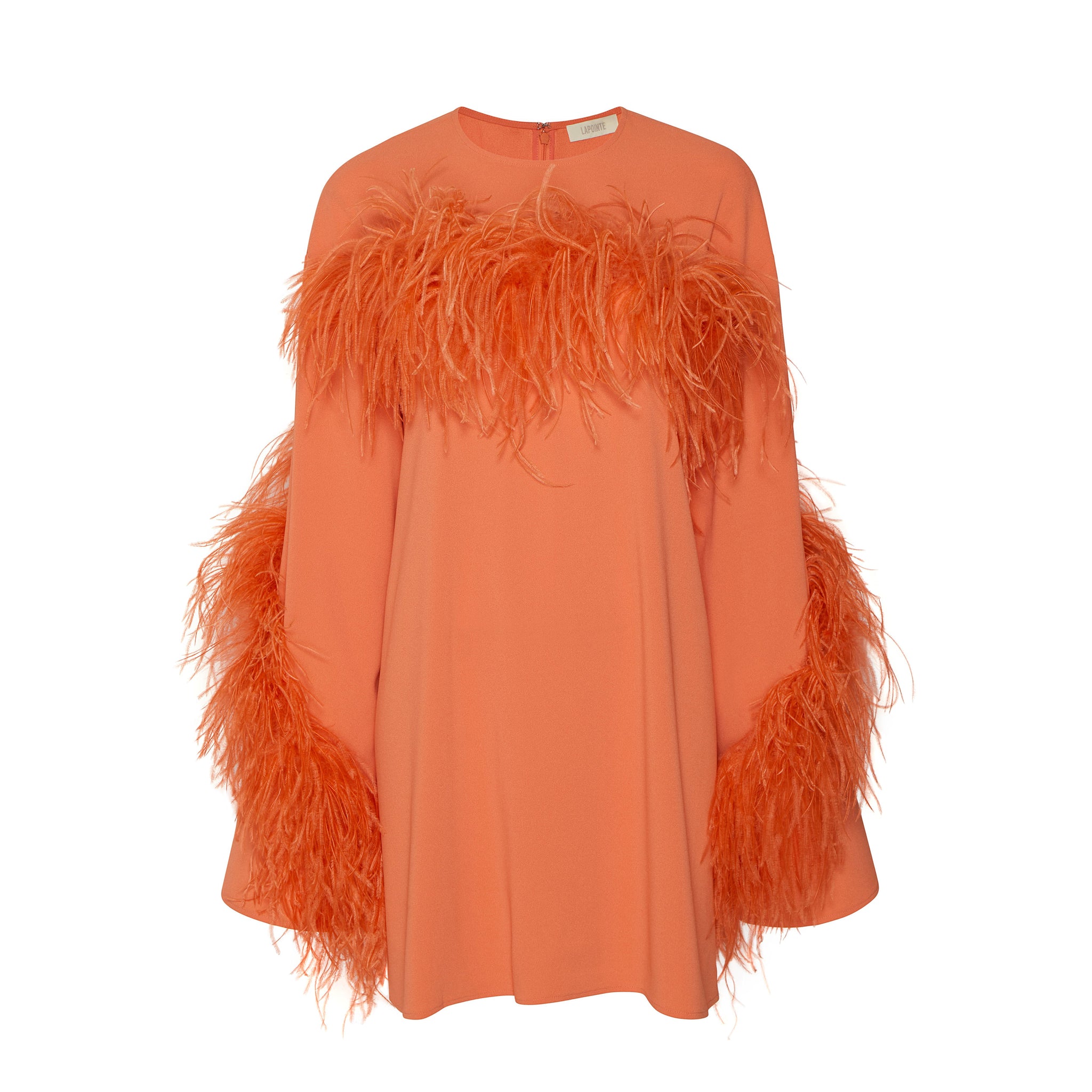 Crepe Shift Dress With Feathers