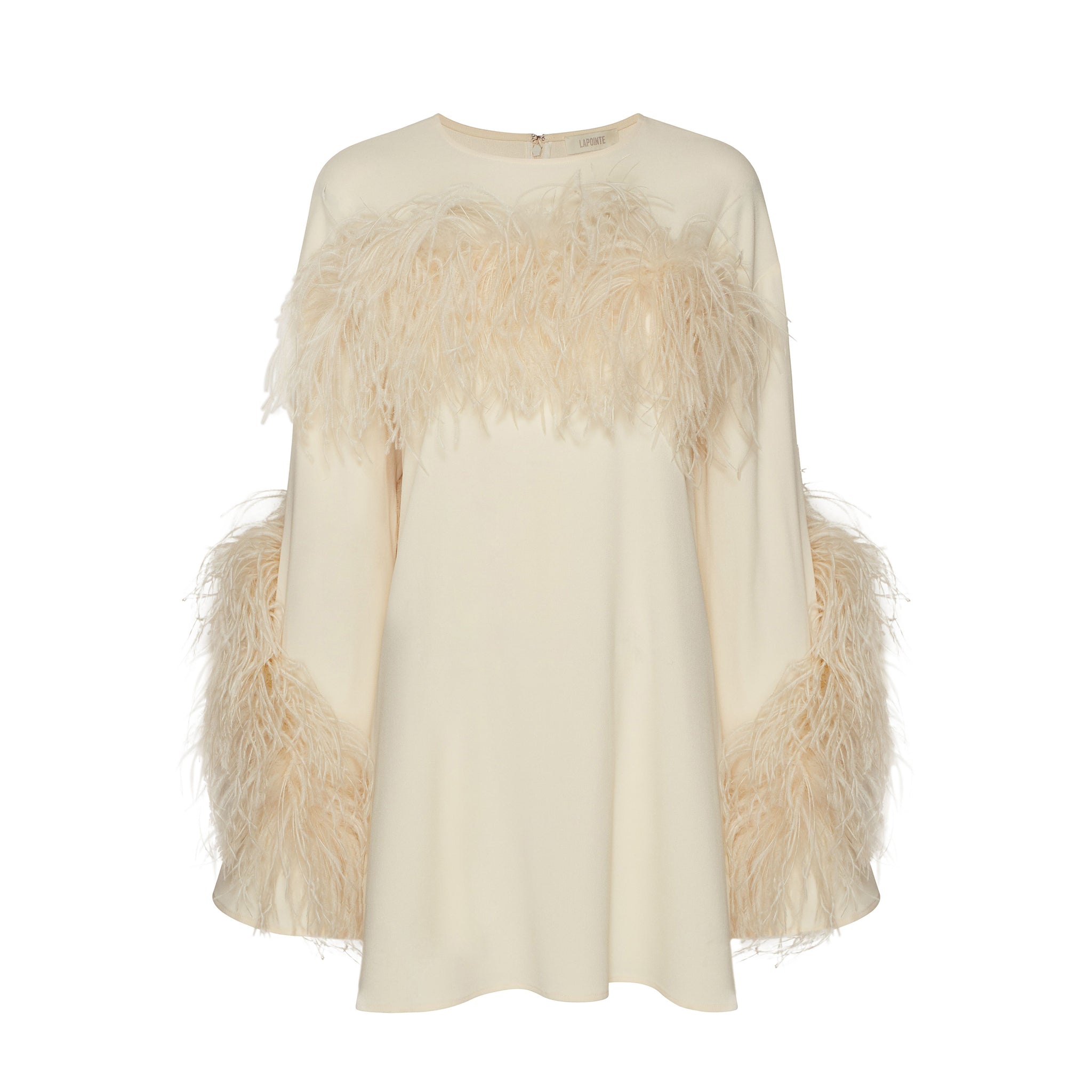 Crepe Shift Dress With Feathers