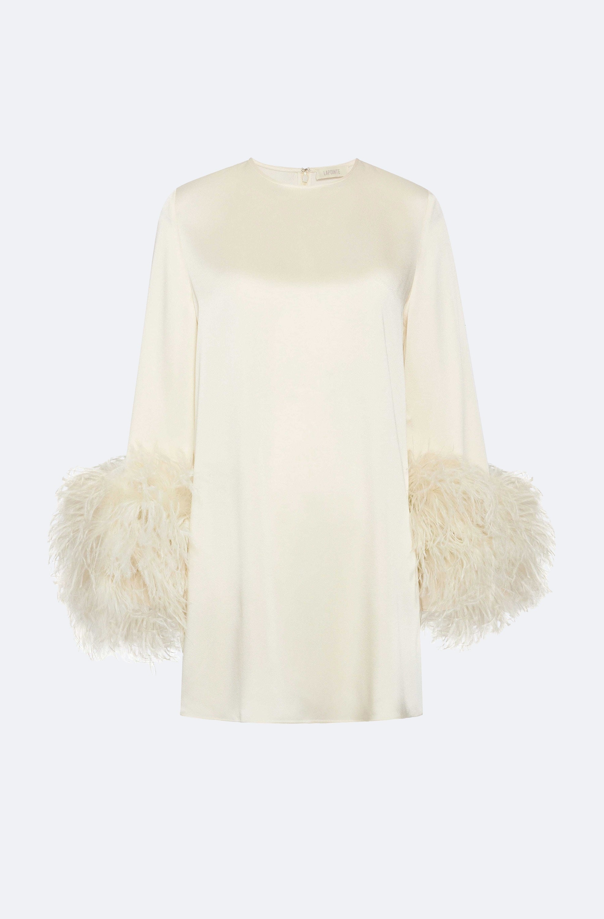 Lapointe Satin Shift Dress With Feathers Lapointe Satin Shift Dress With Feathers