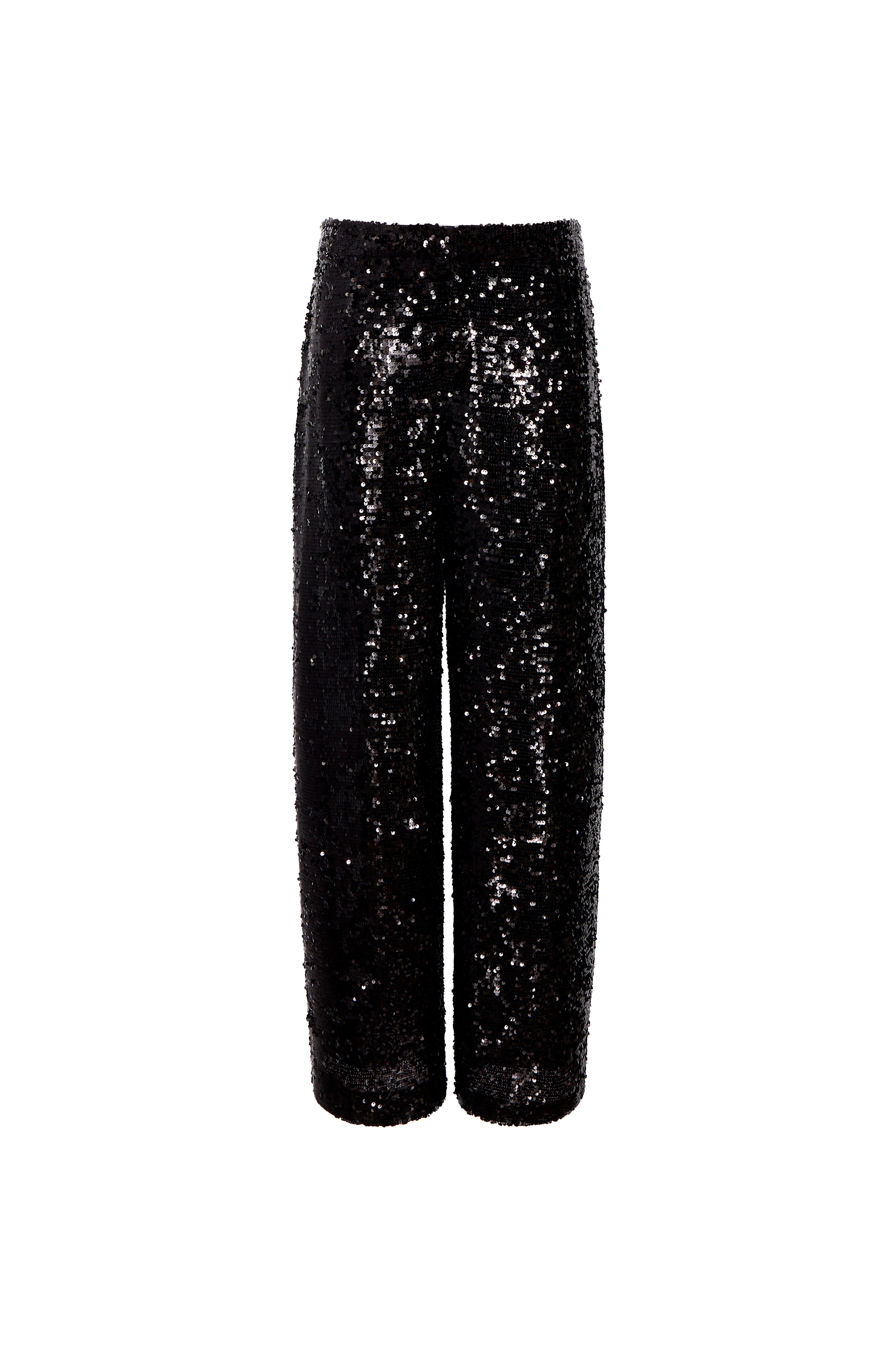In The Style Petite exclusive sequin wide leg trouser with drape detail in  black | ASOS