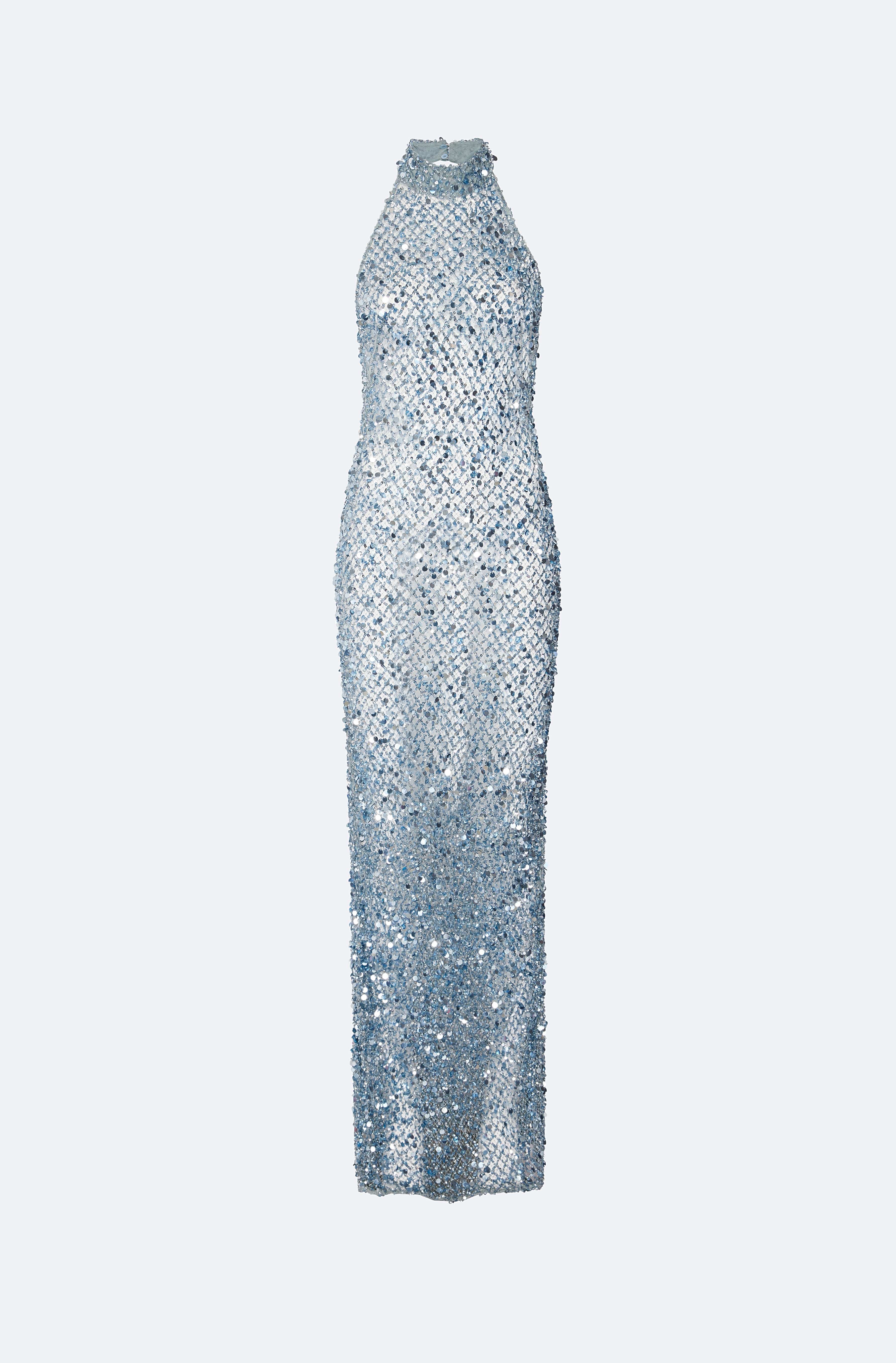 Net Mesh Sequin Gown in Cloud Blue | LAPOINTE Net Mesh Sequin Gown in Cloud Blue | LAPOINTE