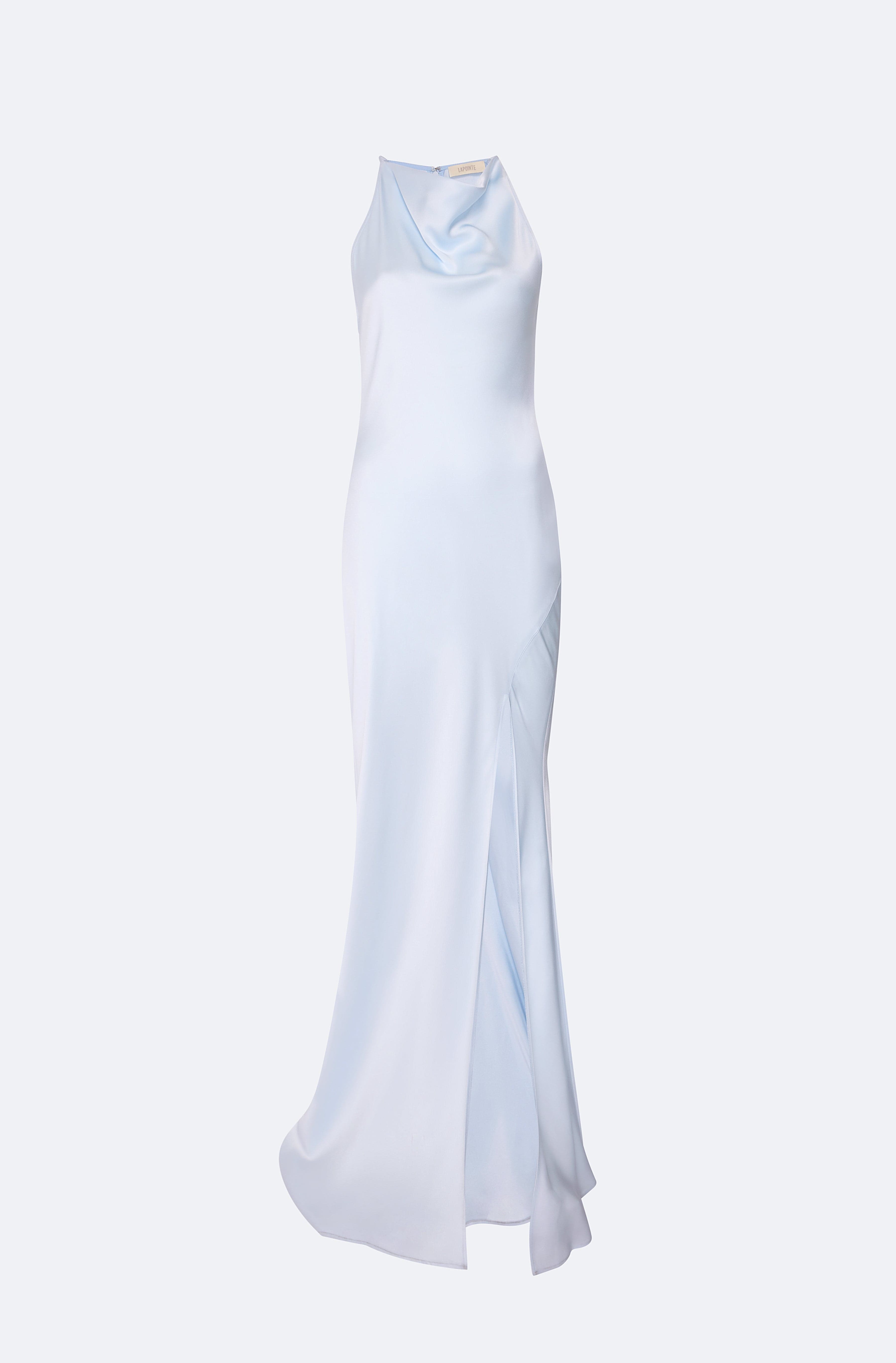 Satin Halter Gown in Cloud Blue | LAPOINTE Satin Halter Gown in Cloud Blue | LAPOINTE