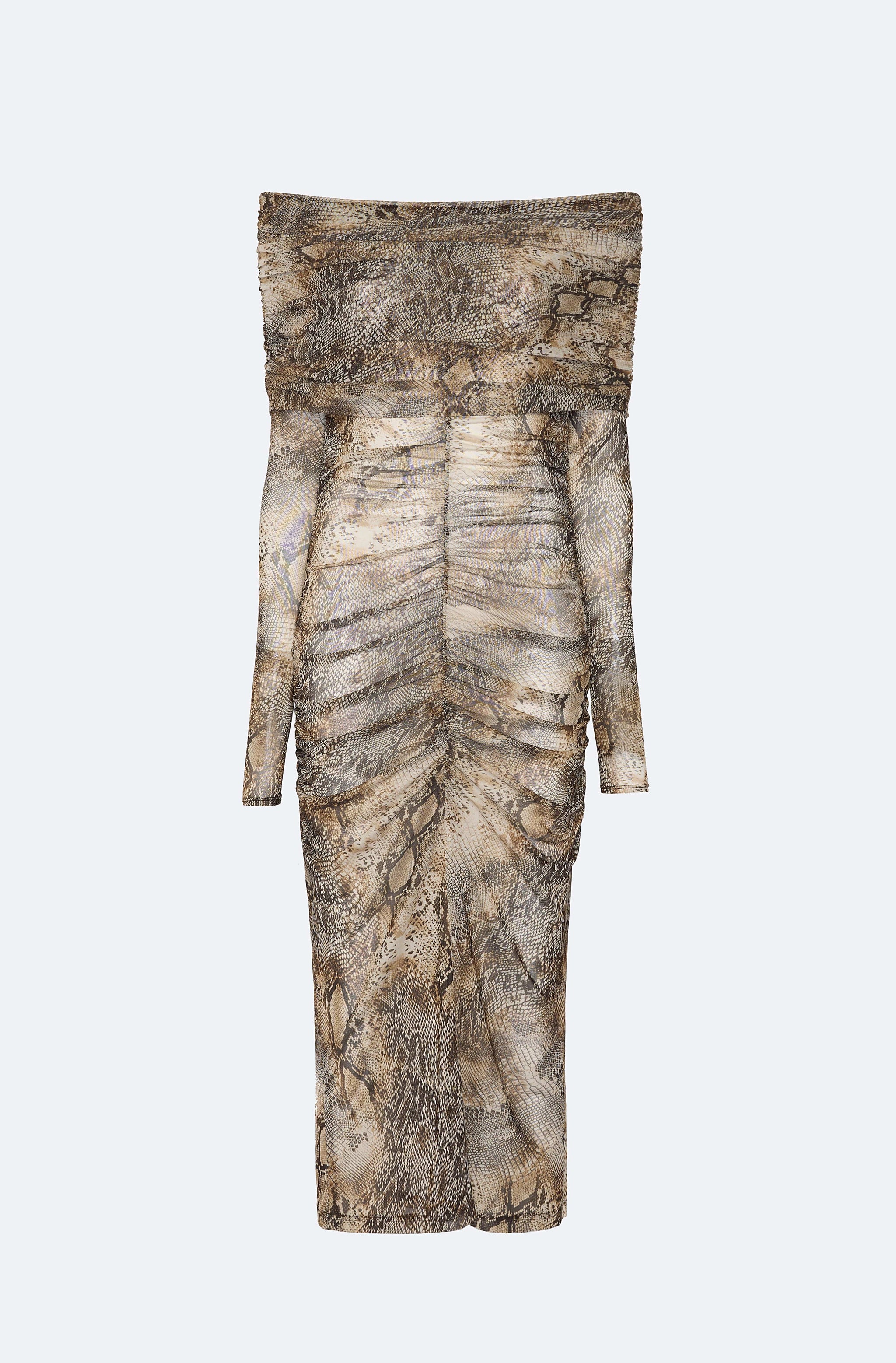 LAPOINTE Snake Mesh Off The Shoulder Dress | Snake Print / XL LAPOINTE Snake Mesh Off The Shoulder Dress | Snake Print / XL