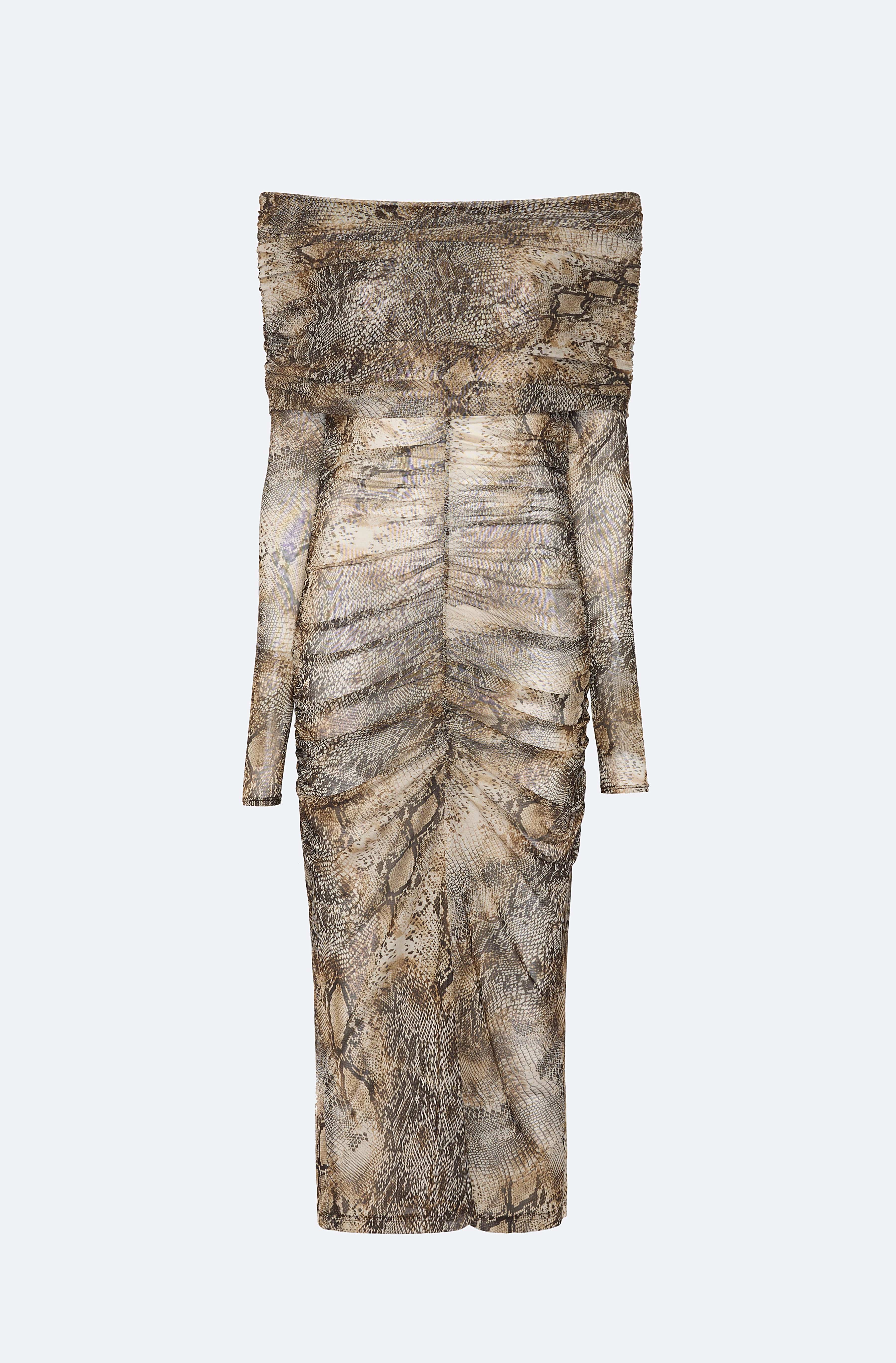 LAPOINTE Snake Mesh Off The Shoulder Dress | Snake Print / XL LAPOINTE Snake Mesh Off The Shoulder Dress | Snake Print / XL