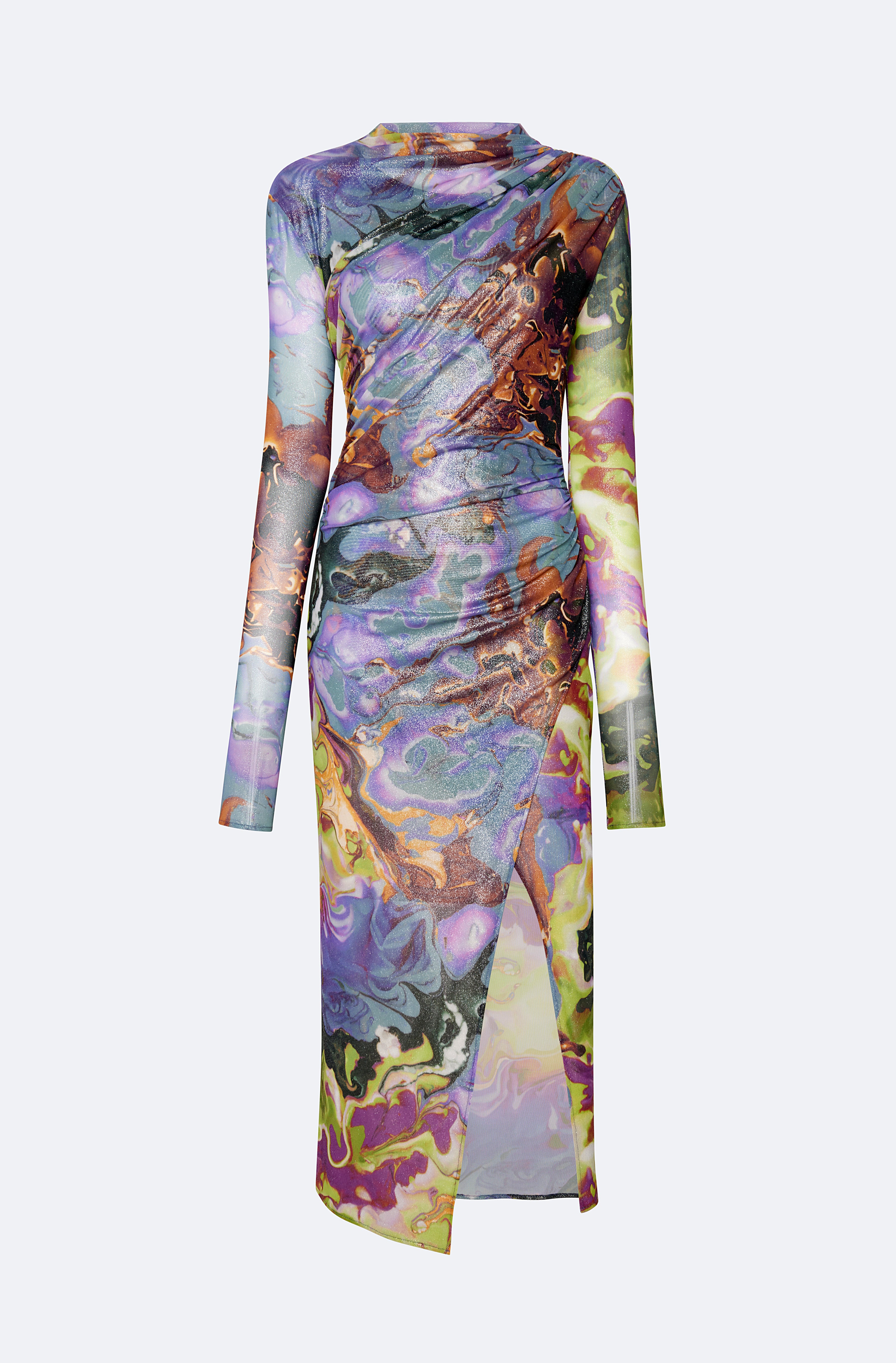 Printed Mesh Draped Midi Dress - LAPOINTE