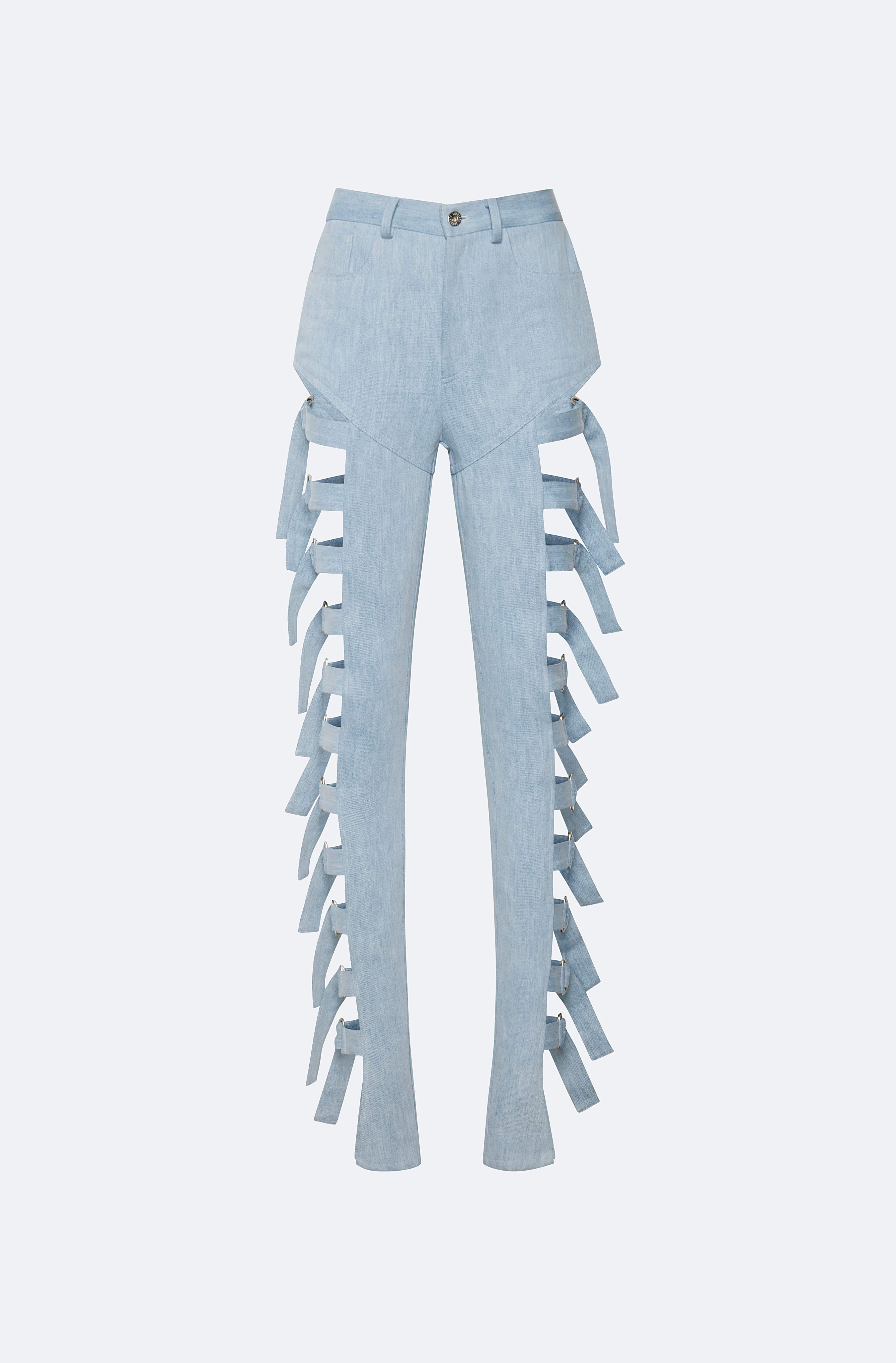 Washed Denim Side Buckle Pant
