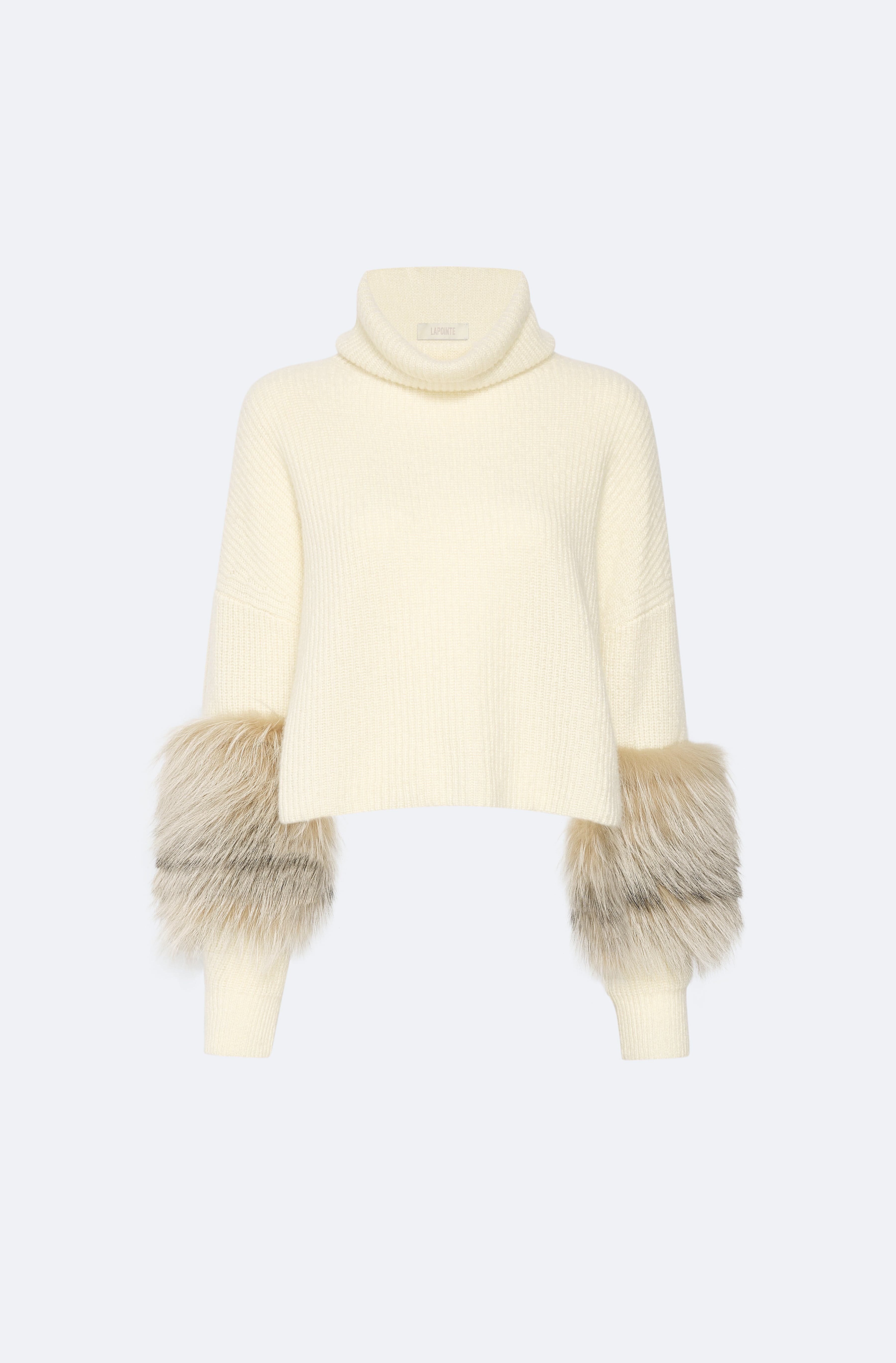 Cashmere Turtleneck Sweater With Fur in Butter Ivory LAPOINTE