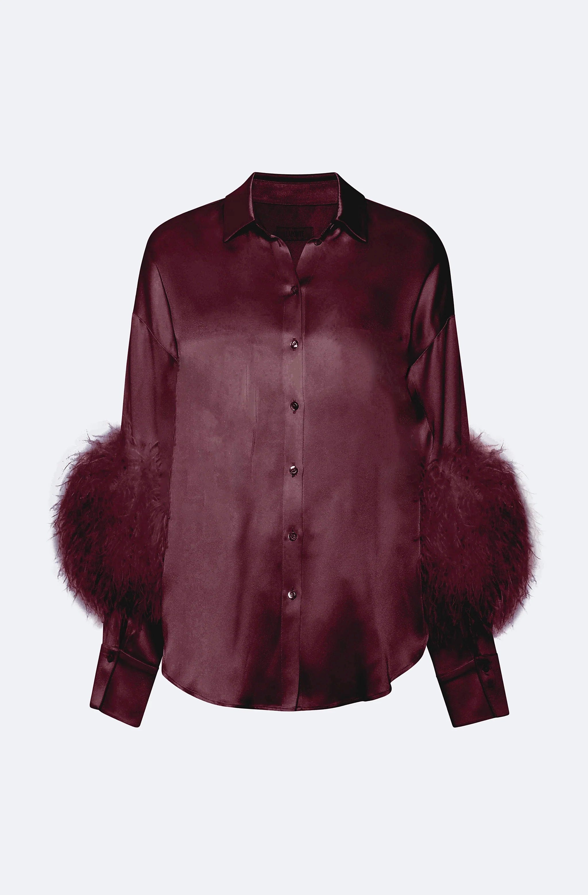 Satin Button Down With Feathers