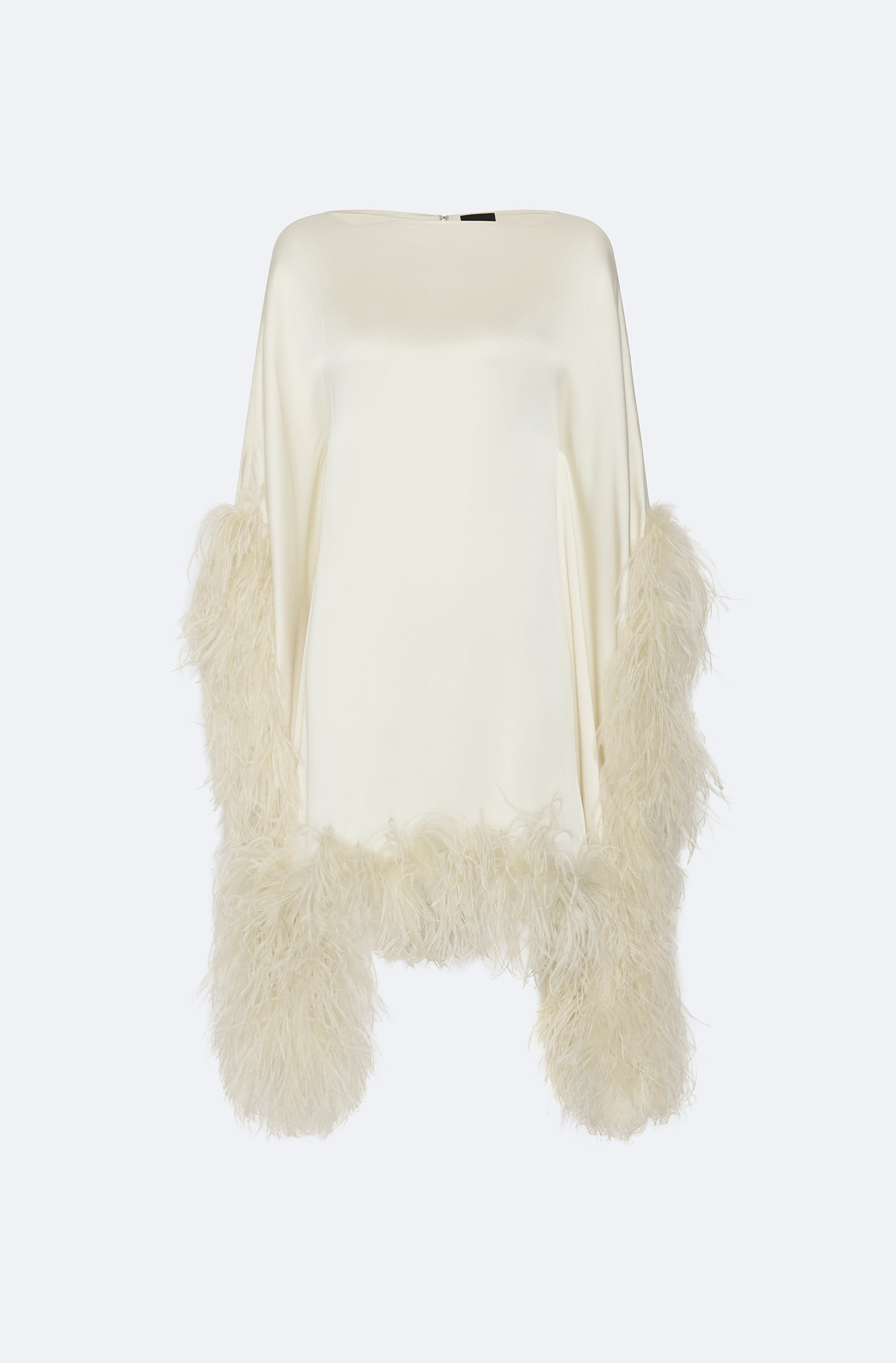 Lapointe Satin Cape Dress with Feathers | Cream / M Lapointe Satin Cape Dress with Feathers | Cream / M