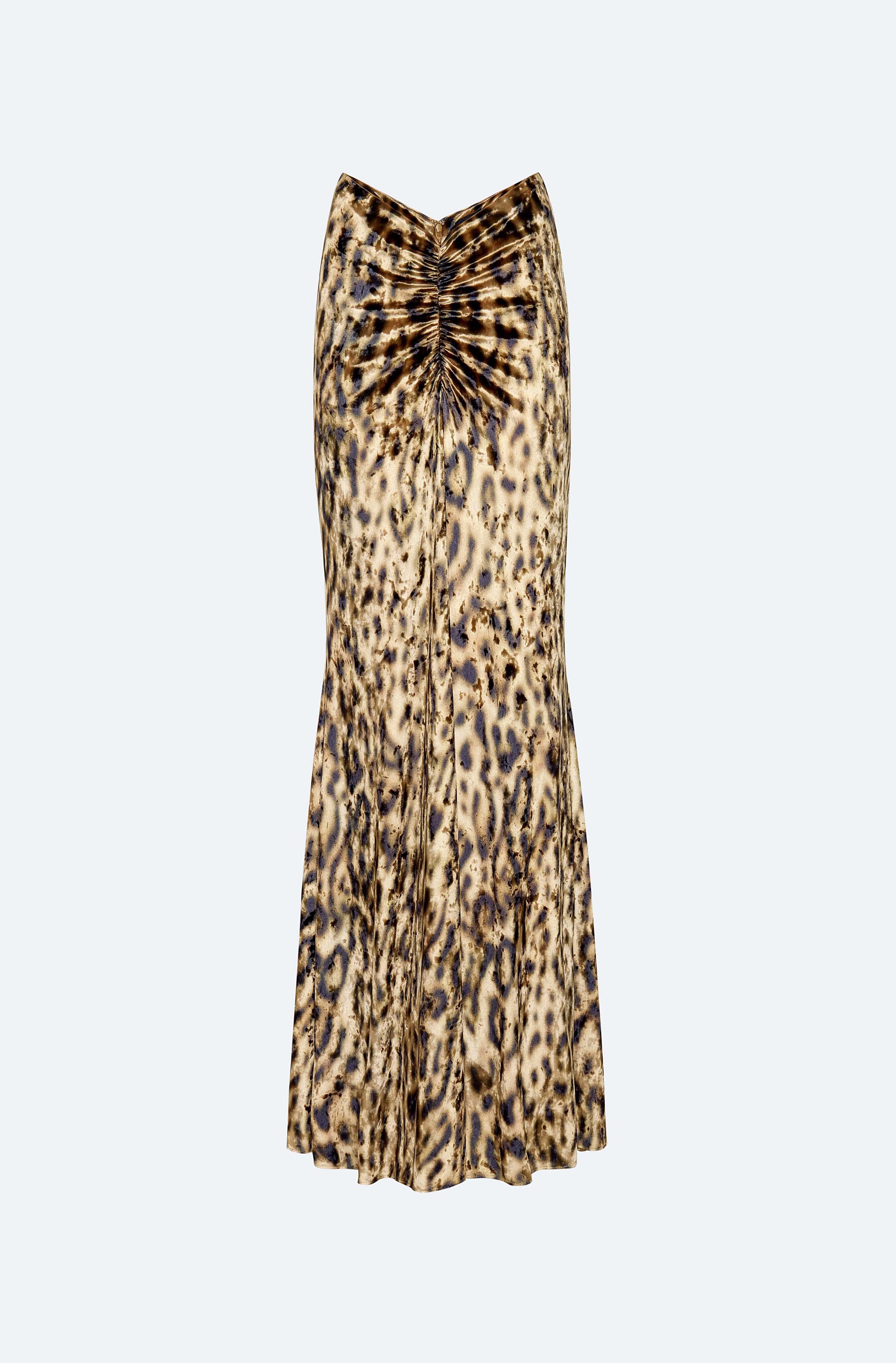 Velvet Leopard Ruched Maxi Skirt