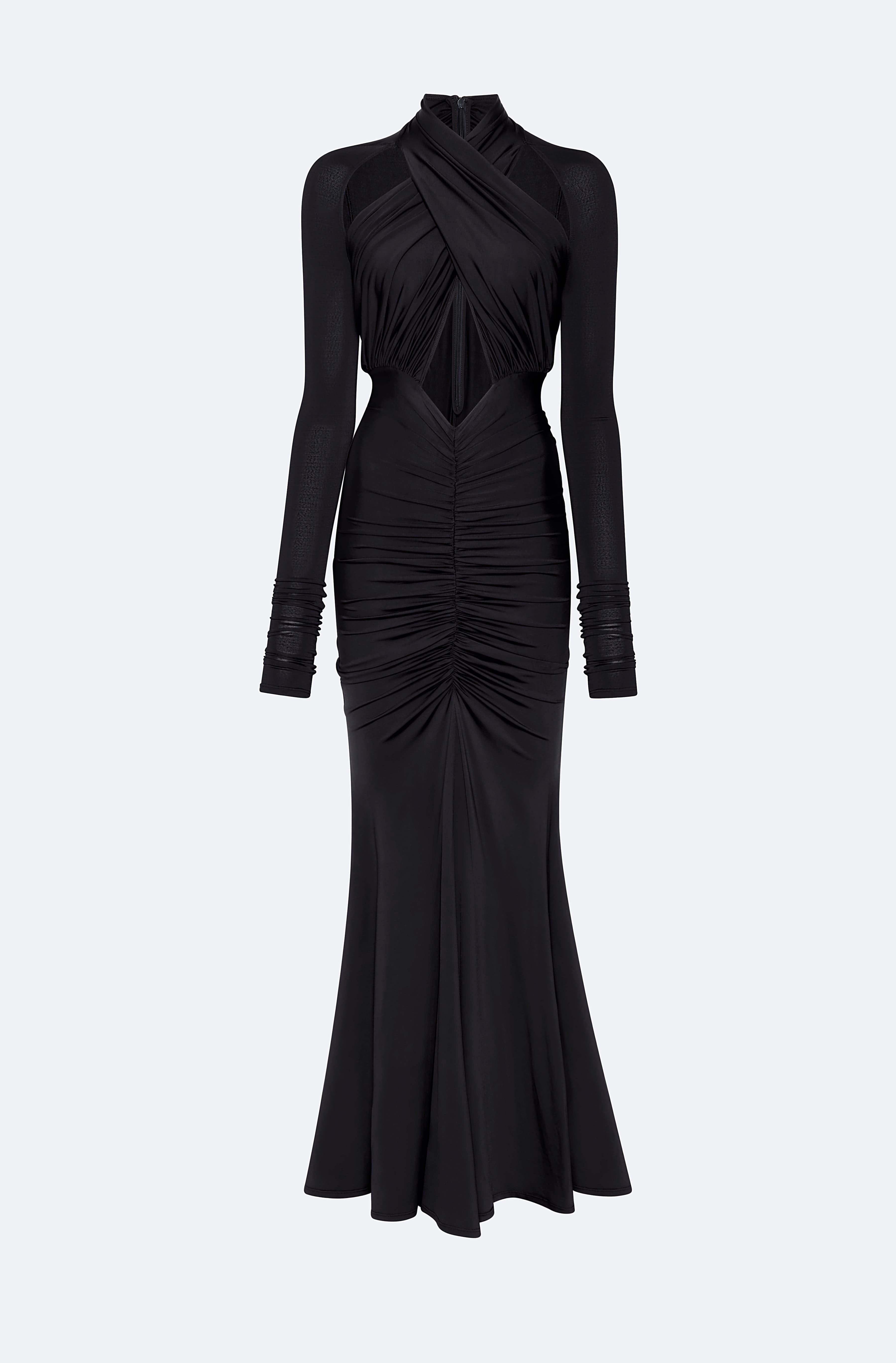 Jersey Halter Ruched Gown in Black Black | LAPOINTE Jersey Halter Ruched Gown in Black Black | LAPOINTE
