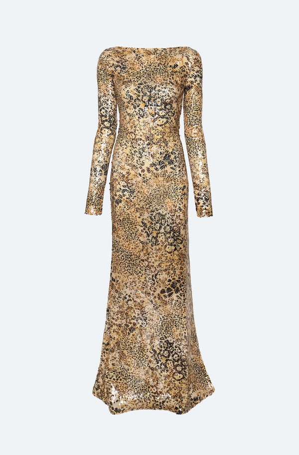 Leopard Sequin Boatneck Gown - LAPOINTE