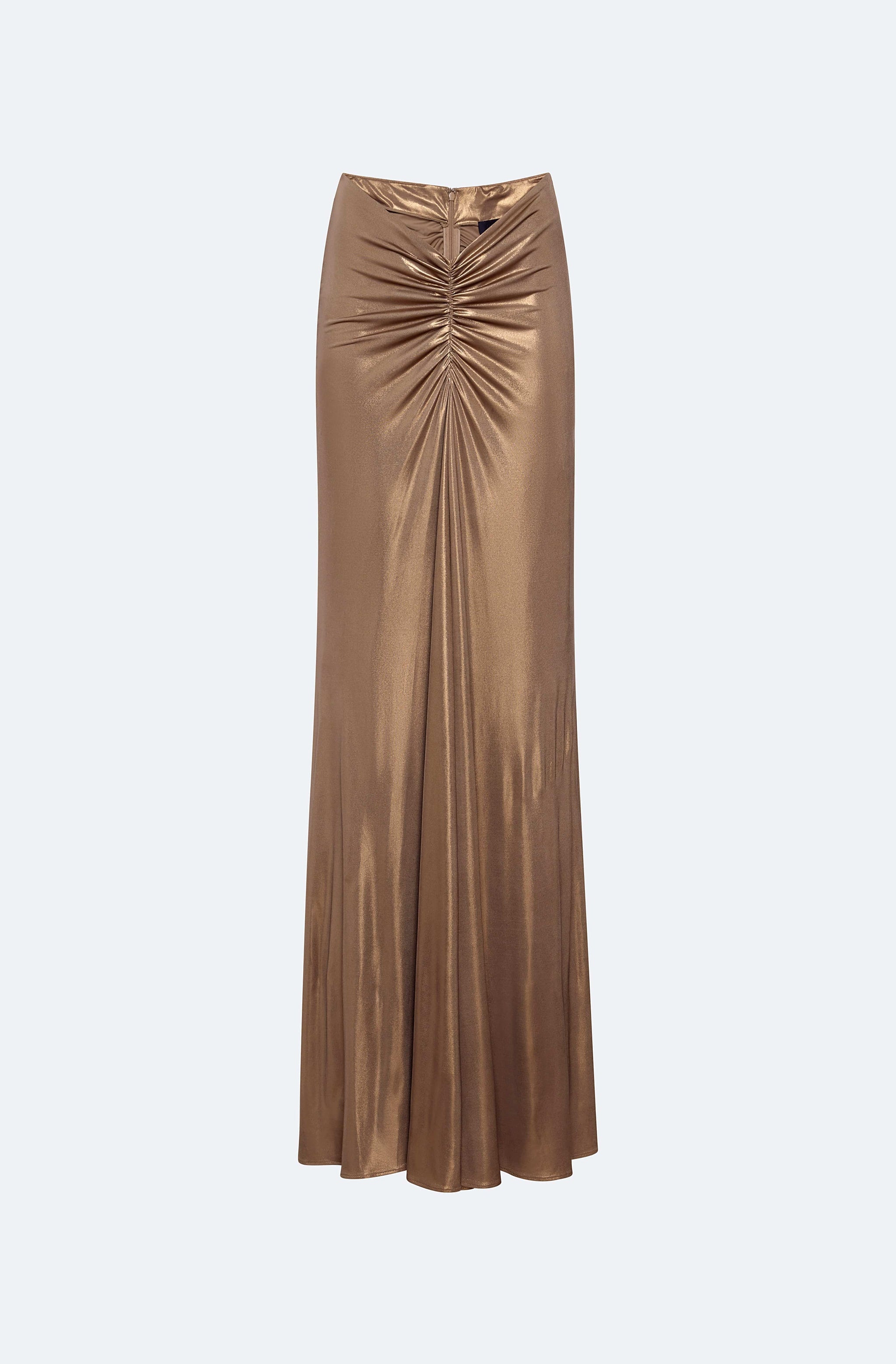 Coated Jersey Ruched Maxi Skirt
