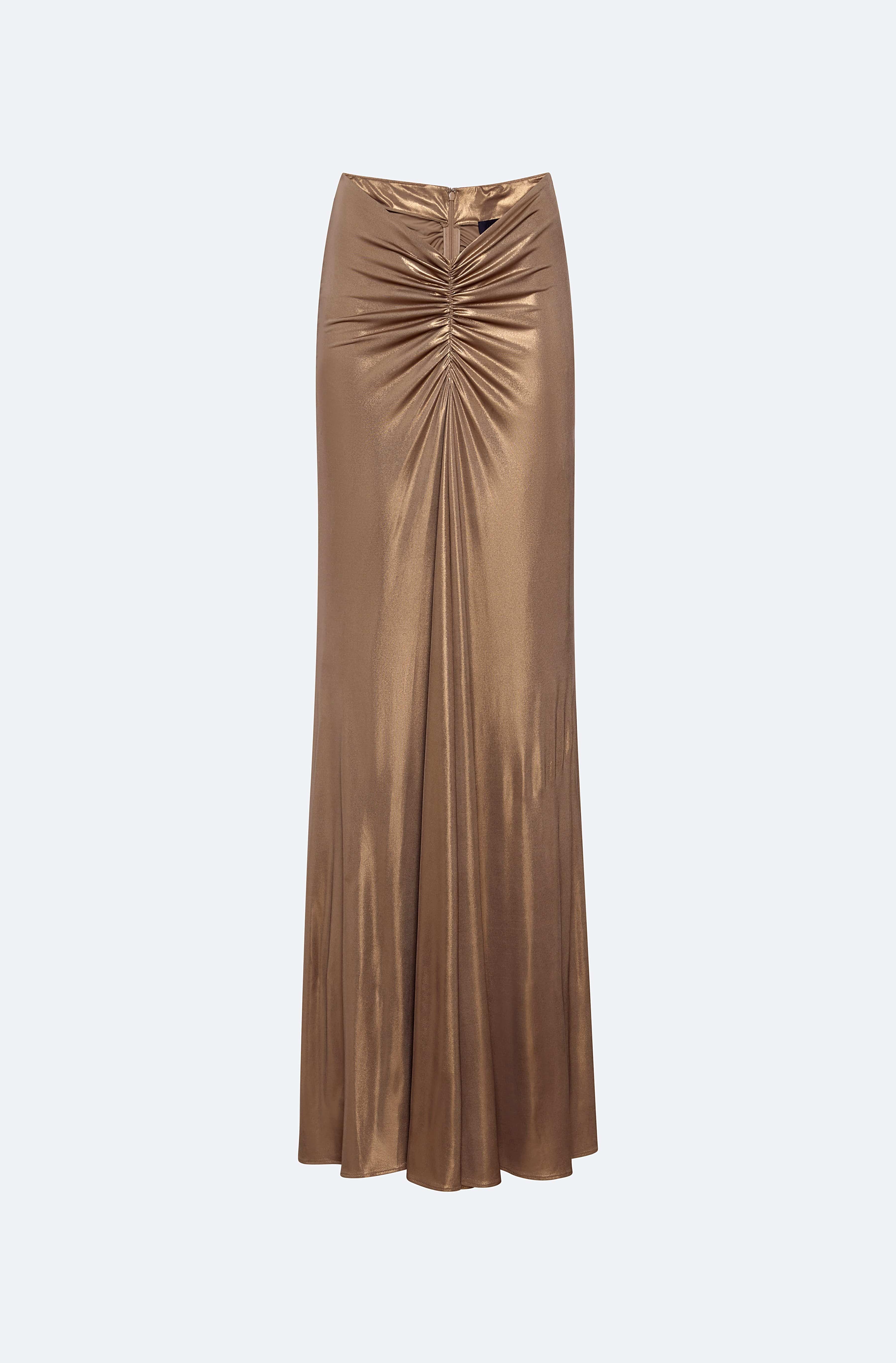 Coated Jersey Ruched Maxi Skirt